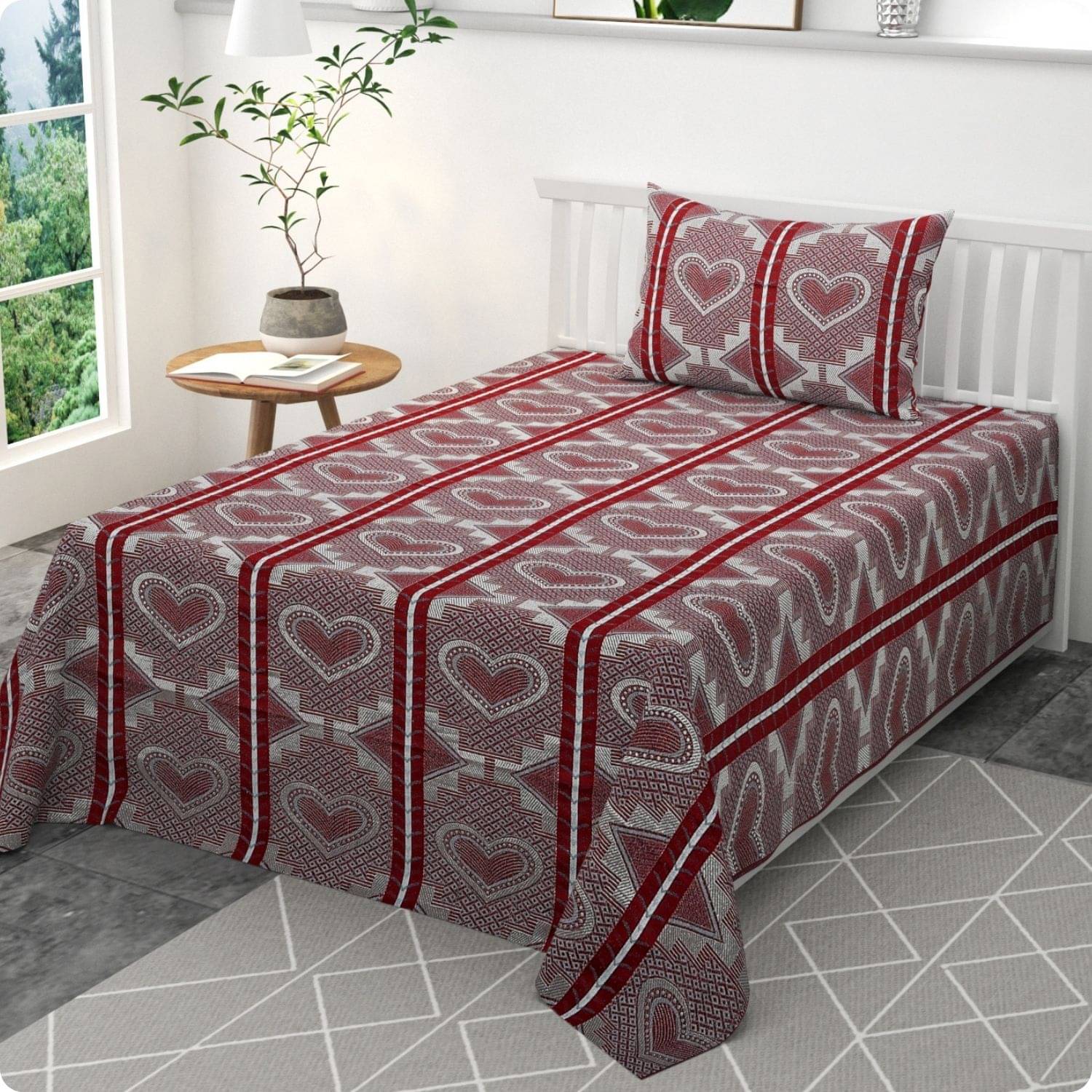 Mithan Silk 1 Single Bedsheet with 1 Pillow Cover ( Maroon ) Mithan Silk 1 Single Bedsheet with 1 Pillow Cover ( Maroon )