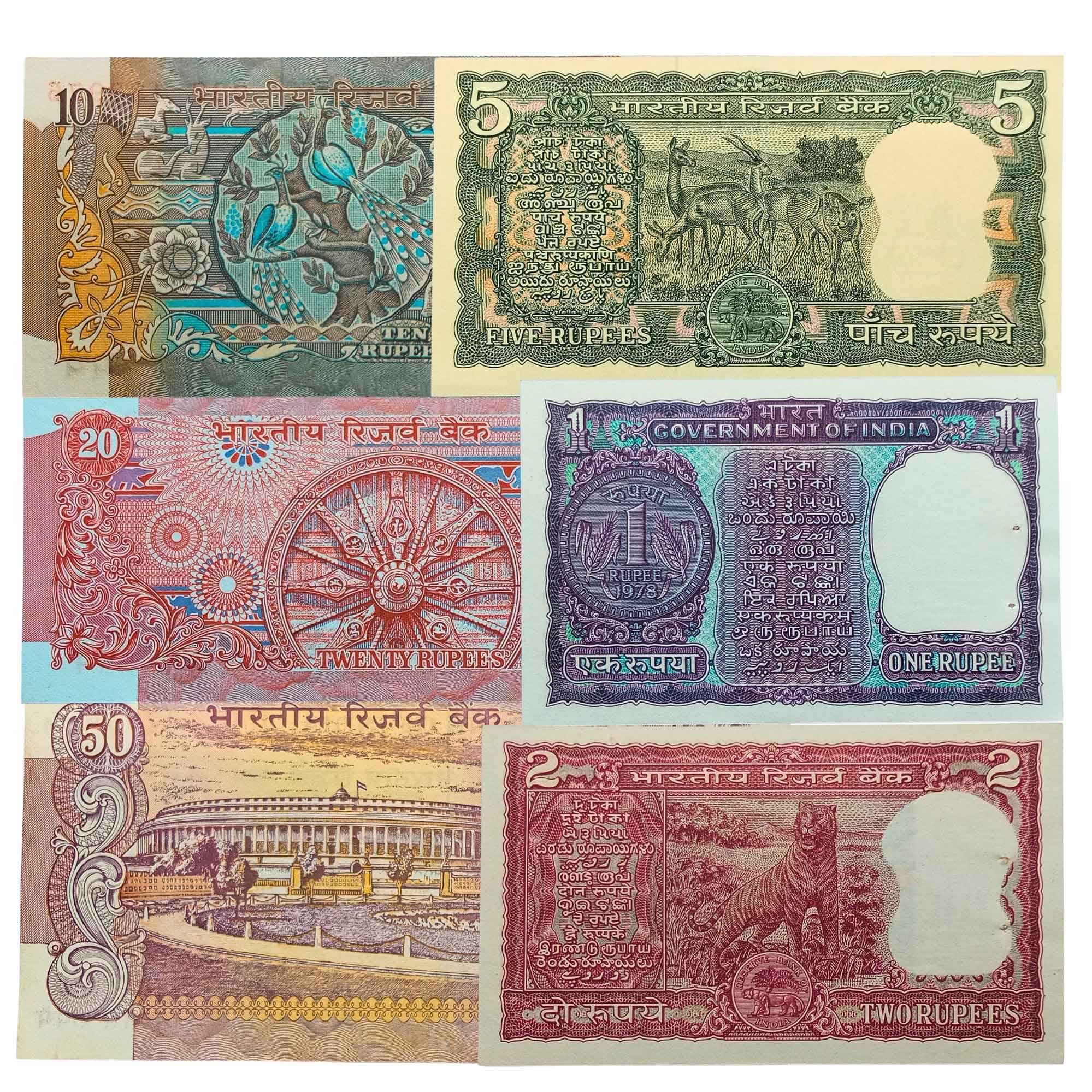     			NOTAPHILY Rare Authentic Numismatic Set of 1,2,5,10,20,50 Rupees (6 Pieces SET) in UNC Condition