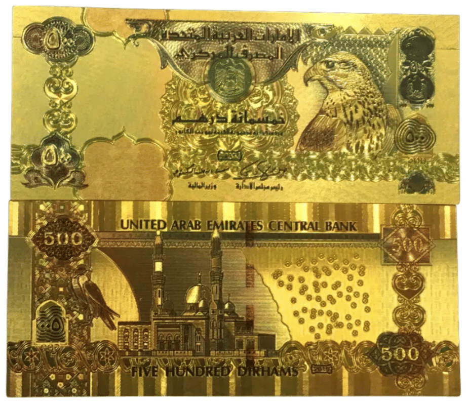 New Collection 24K Gold Plated Gold Foil United Arab Emirates UAE 500 Dirhams Beautiful Gift & Collectible     			New Collection 24K Gold Plated Gold Foil United Arab Emirates UAE 500 Dirhams Beautiful Gift & Collectible