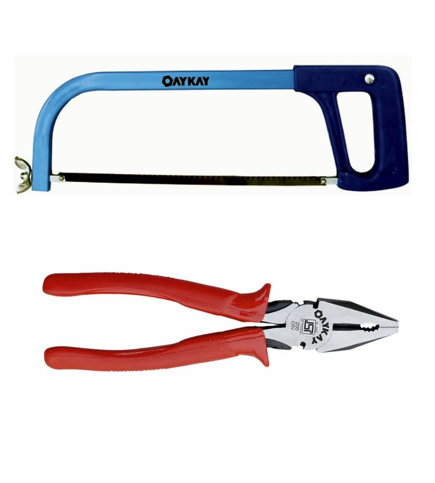 OAYKAY TOOLS Hacksaw Frame With Plastic Handle 300mm & Combination Side Cutting Plier Combo OAYKAY TOOLS Hacksaw Frame With Plastic Handle 300mm & Combination Side Cutting Plier Combo
