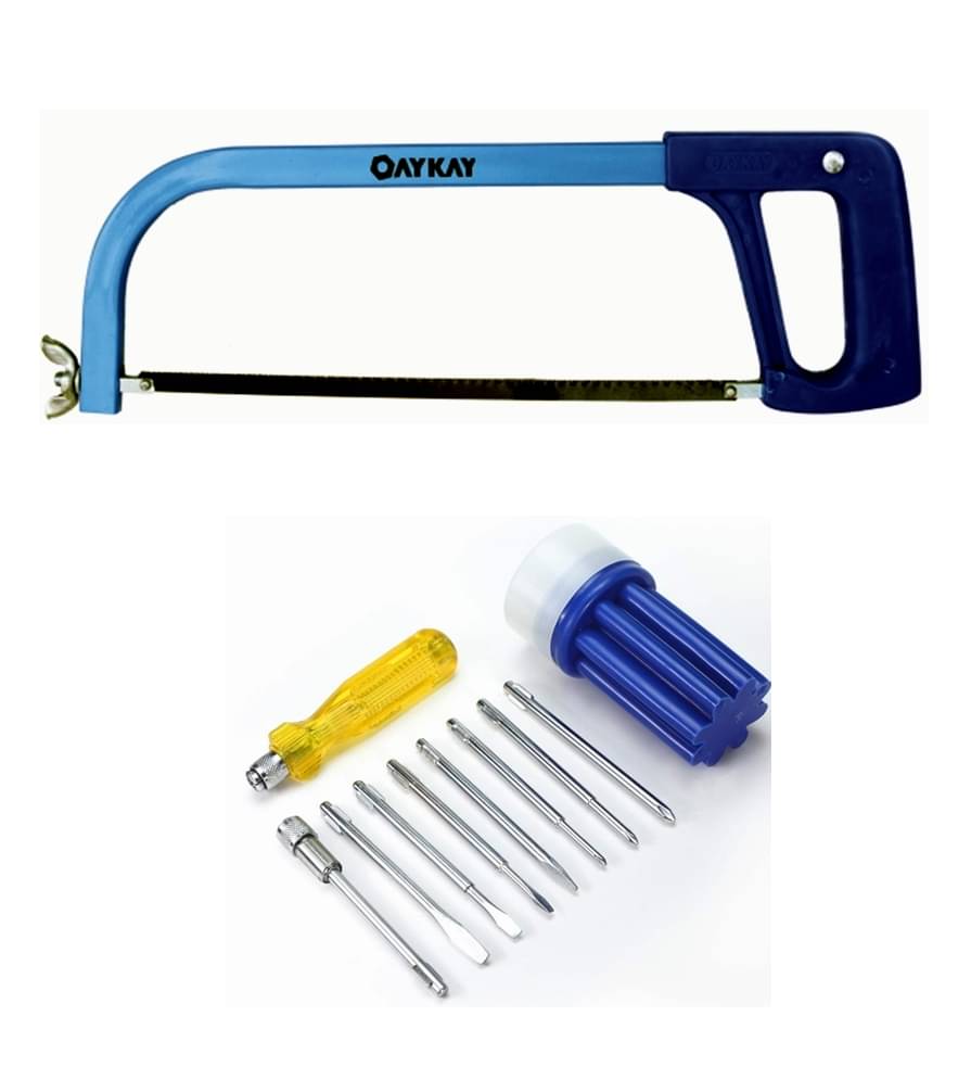 OAYKAY TOOLS Hacksaw Frame With Plastic Handle 300mm & Screw Drivers Kit- 8pcs Combo OAYKAY TOOLS Hacksaw Frame With Plastic Handle 300mm & Screw Drivers Kit- 8pcs Combo