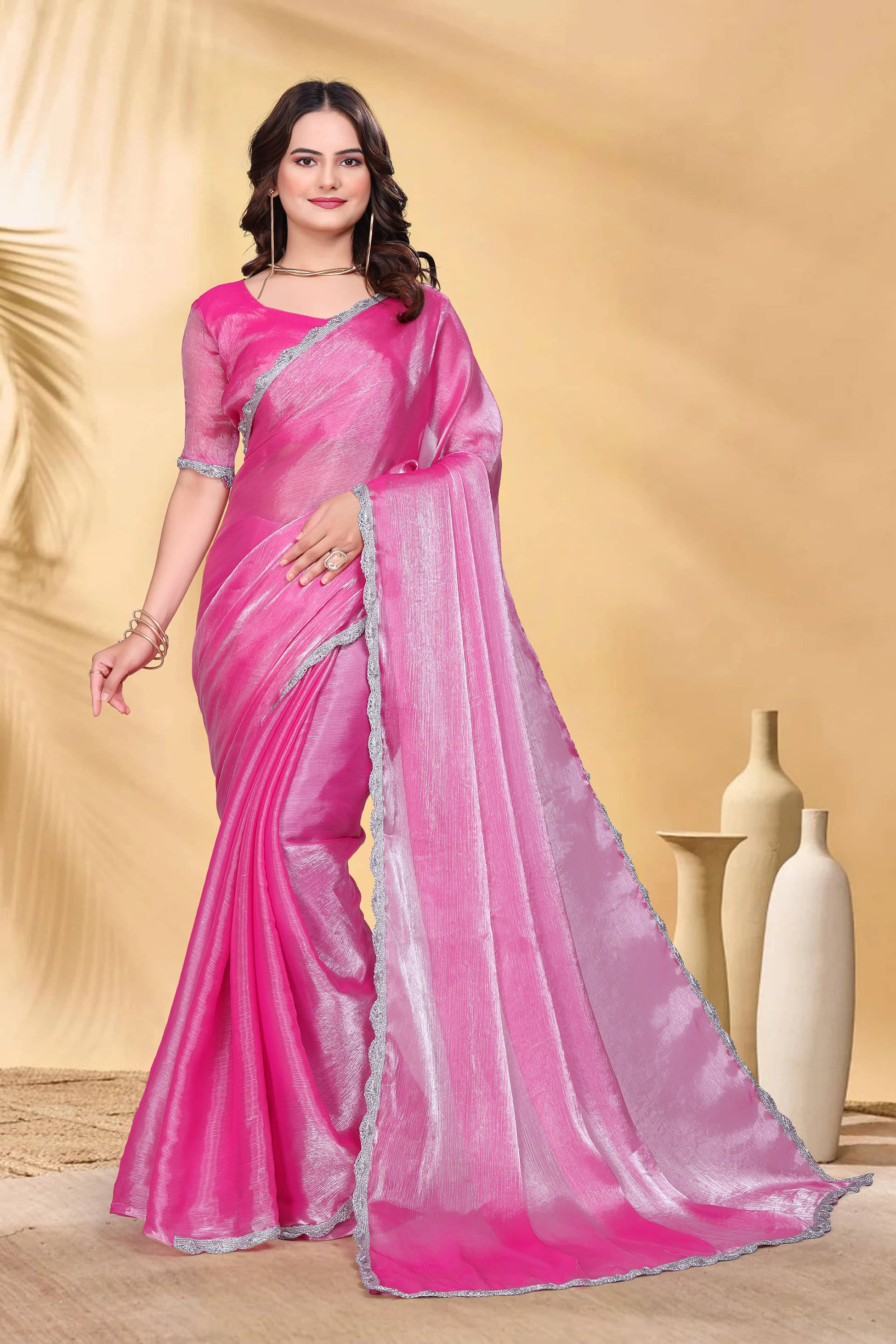 PATBRO Zimmy Choo Solid Saree With Unstitched Blouse Piece ( Pink ) PATBRO Zimmy Choo Solid Saree With Unstitched Blouse Piece ( Pink )