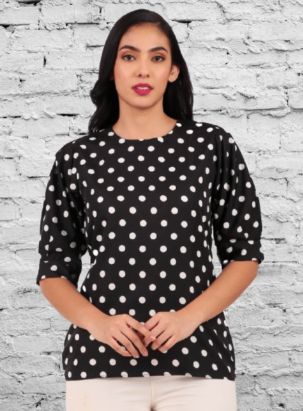     			PRIJHON Women's Crepe A-Line Top ( Black )