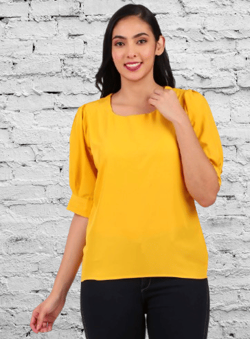     			PRIJHON Women's Crepe A-Line Top ( Yellow )