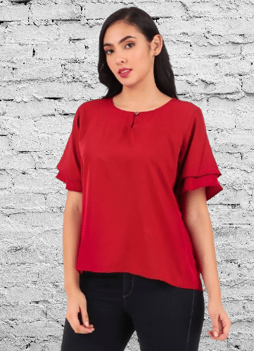     			PRIJHON Women's Crepe A-Line Top ( Red )