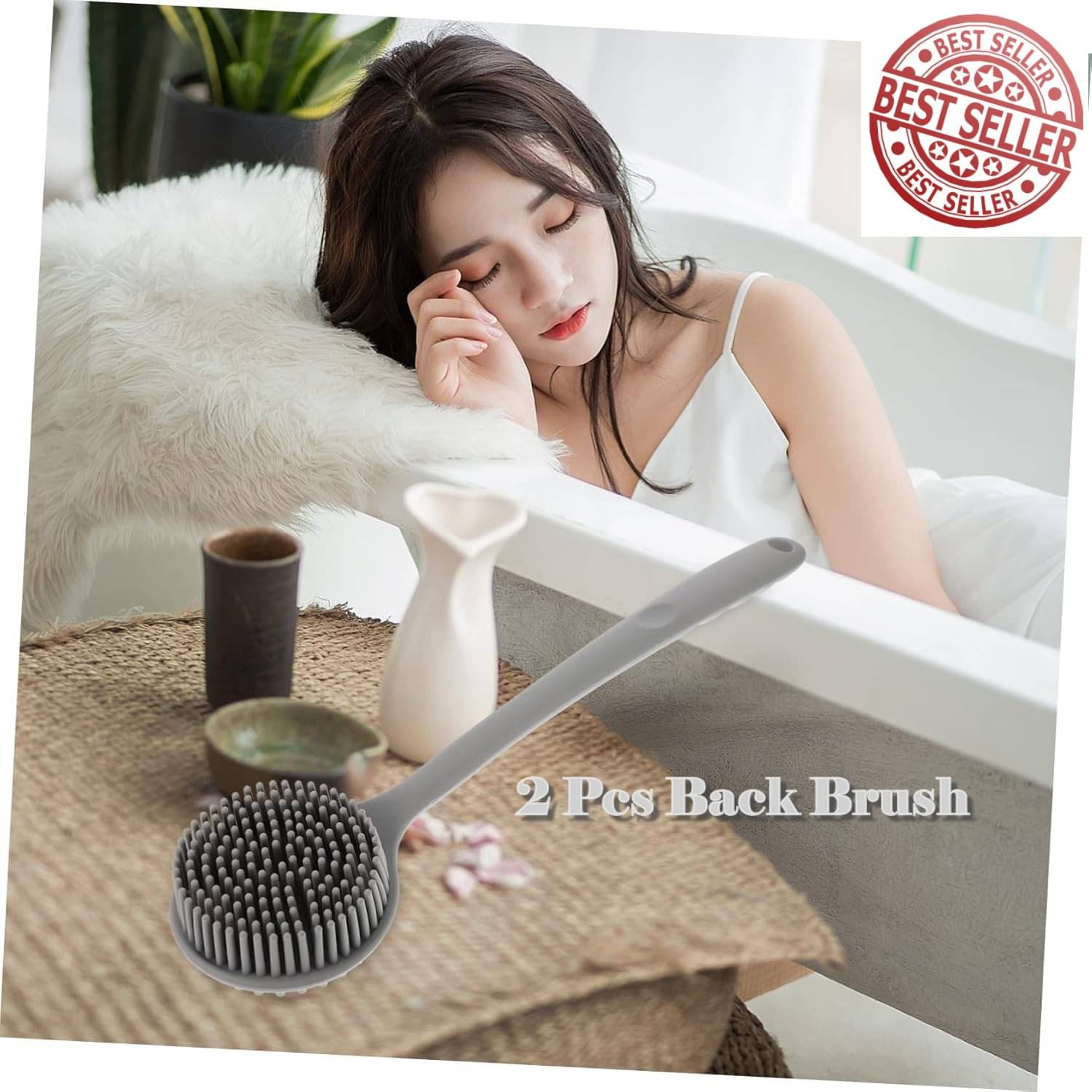     			Premium Soft Silicone Back Scrubber Shower Bath Body Brush with Long Handle