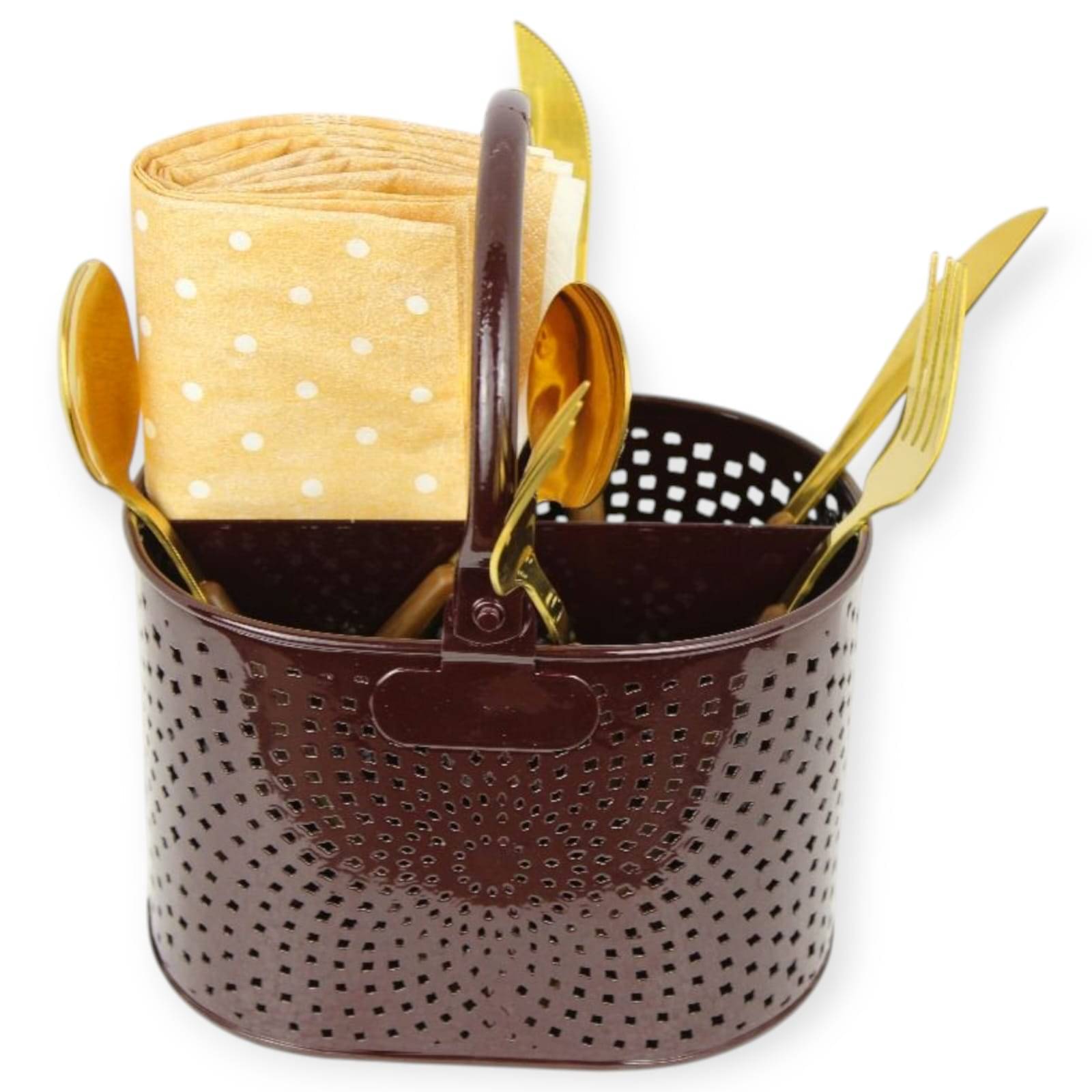     			R.R.V. International CUTLERY PHUL  WHITE White Metal Laser Printed Cutlery Holder Brown ( Pack of 1 )