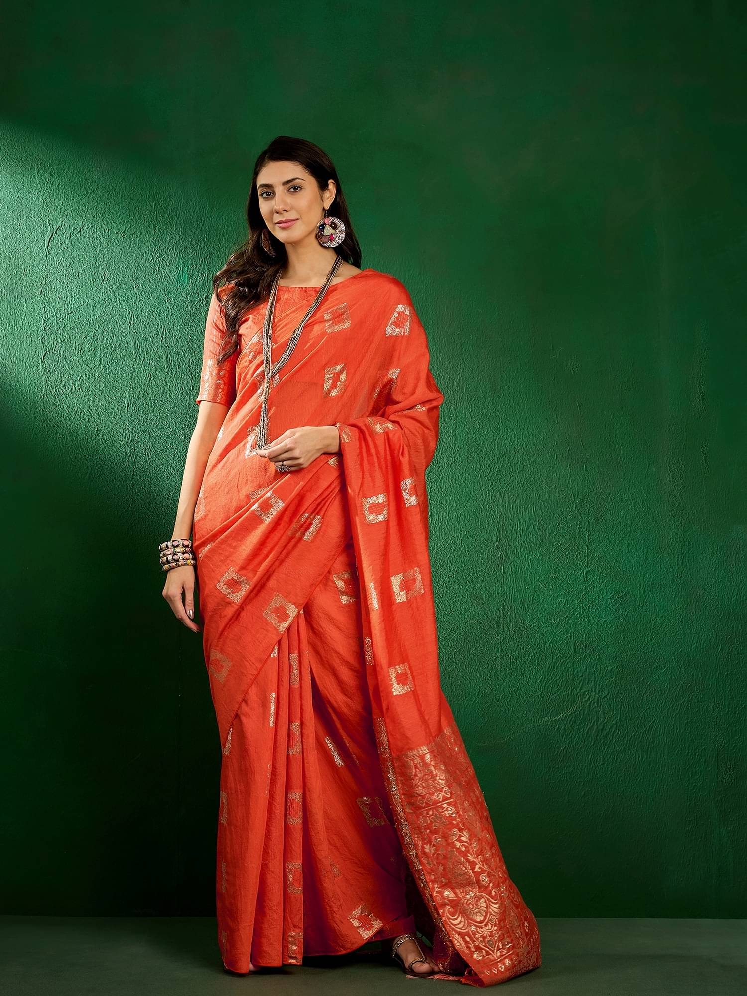 Rangtulika Ethnics Cotton Embellished Banarasi saree With Unstitched Blouse Piece ( Orange ) Rangtulika Ethnics Cotton Embellished Banarasi saree With Unstitched Blouse Piece ( Orange )
