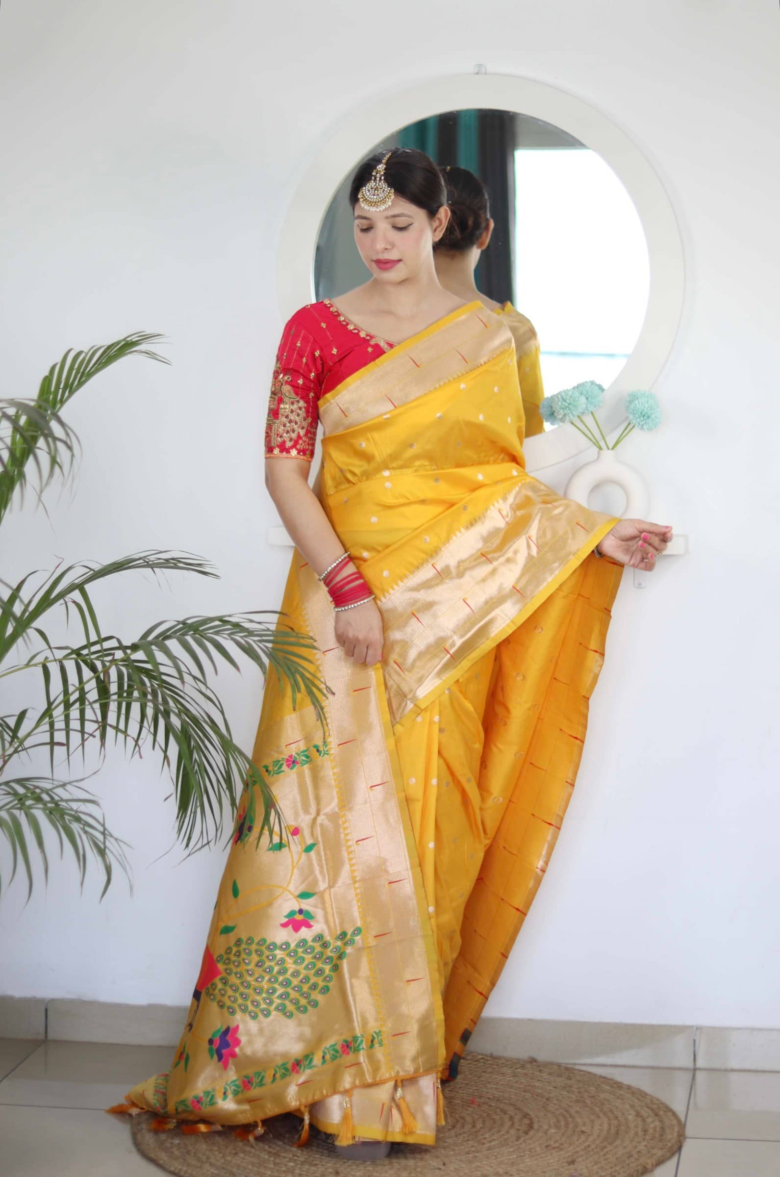 Rangtulika Ethnics Silk Woven Banarasi saree With Unstitched Blouse Piece ( Yellow ) - Sarees | Buy online on ZillyBuy