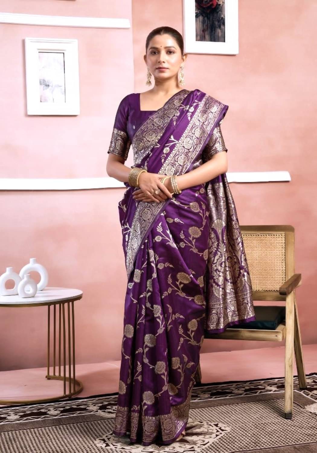     			Rv fashion Cotton Silk Woven Kanjeevaram Sarees With Unstitched Blouse Piece ( Purple )