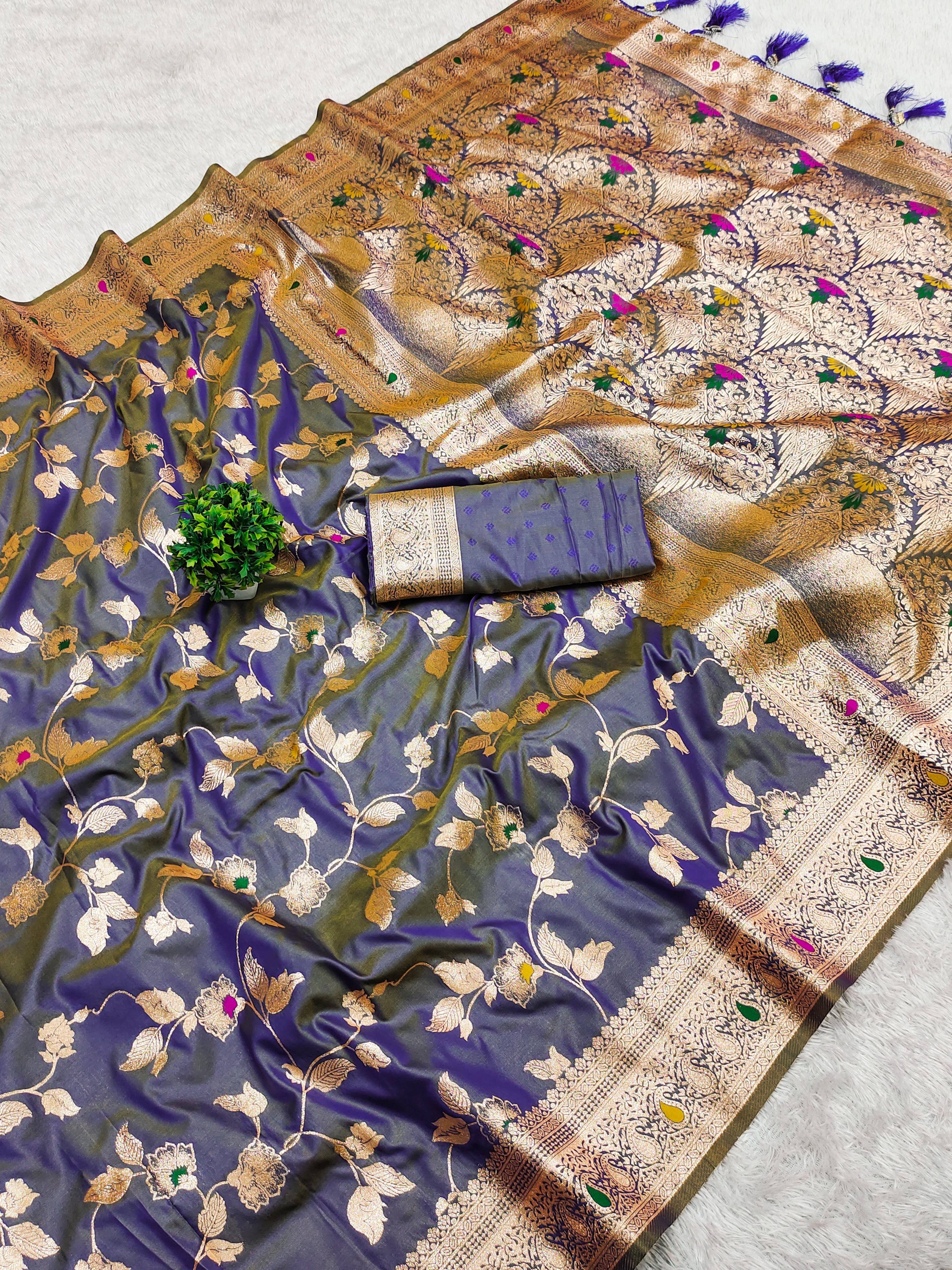Saadhvi Silk Woven Saree With Unstitched Blouse Piece ( Navy Blue ) Saadhvi Silk Woven Saree With Unstitched Blouse Piece ( Navy Blue )