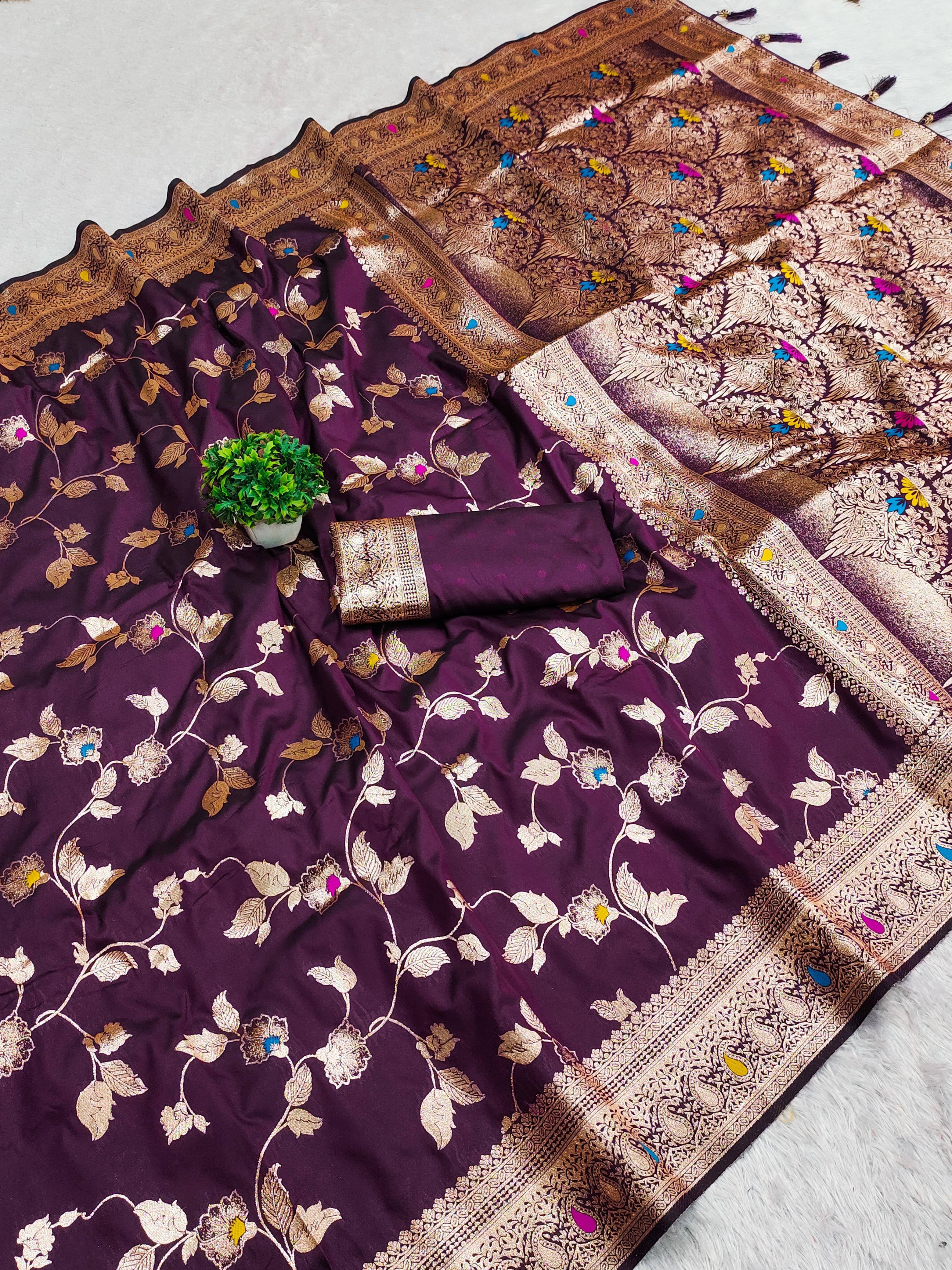 Saadhvi Silk Woven Saree With Unstitched Blouse Piece ( Wine ) Saadhvi Silk Woven Saree With Unstitched Blouse Piece ( Wine )