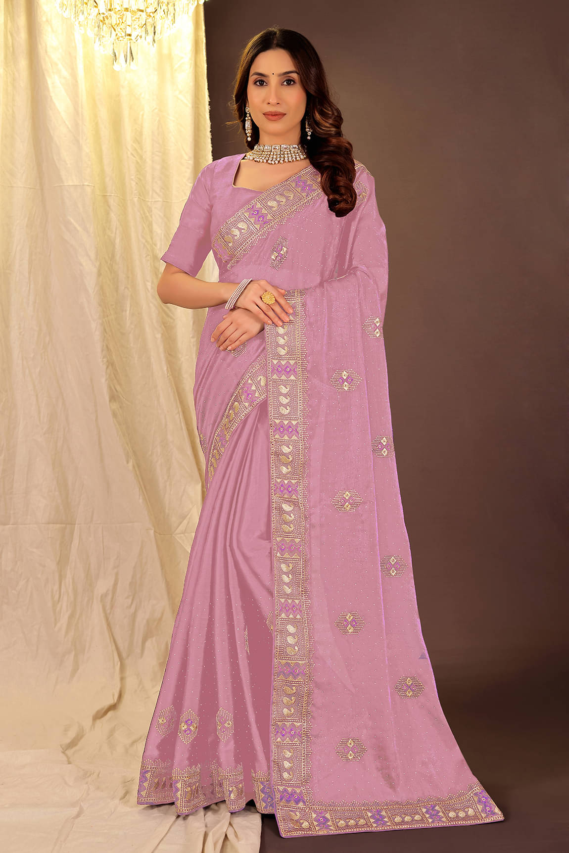 Suali Organza Embellished Saree With Unstitched Blouse Piece ( Pink ) Suali Organza Embellished Saree With Unstitched Blouse Piece ( Pink )