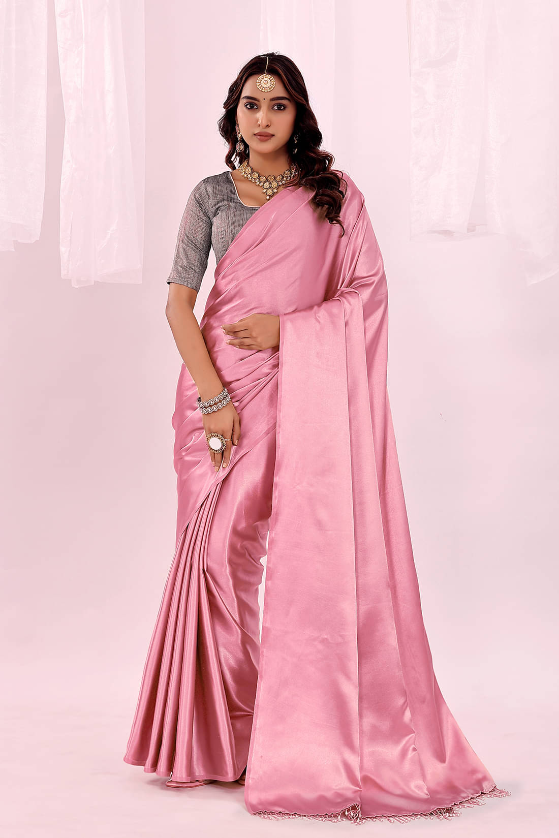 Suali Satin Solid Saree With Unstitched Blouse Piece ( Multicolor 4 ) Suali Satin Solid Saree With Unstitched Blouse Piece ( Multicolor 4 )