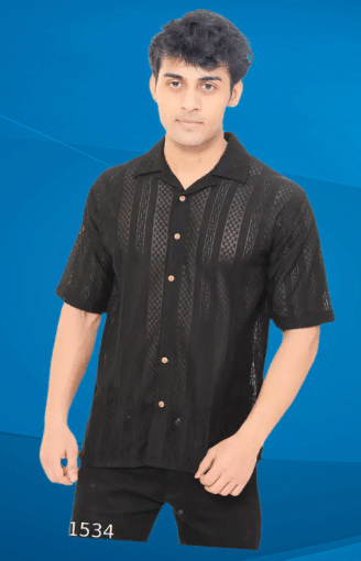 TarrenT HunT Cotton Blend Regular Fit Self Design Half Sleeves Men's Casual Shirt - Black ( Pack of 1 )