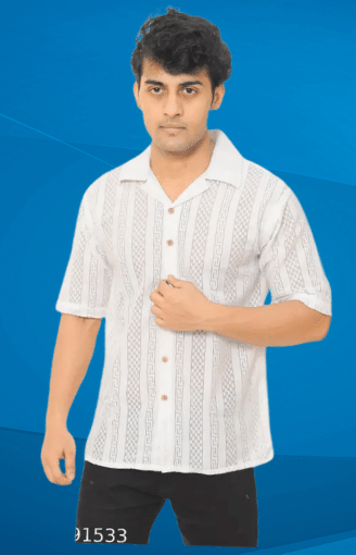     			TarrenT HunT Cotton Blend Regular Fit Self Design Half Sleeves Men's Casual Shirt - White ( Pack of 1 )