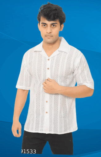 TarrenT HunT Cotton Blend Regular Fit Self Design Half Sleeves Men's Casual Shirt - White ( Pack of 1 ) TarrenT HunT Cotton Blend Regular Fit Self Design Half Sleeves Men's Casual Shirt - White ( Pack of 1 )