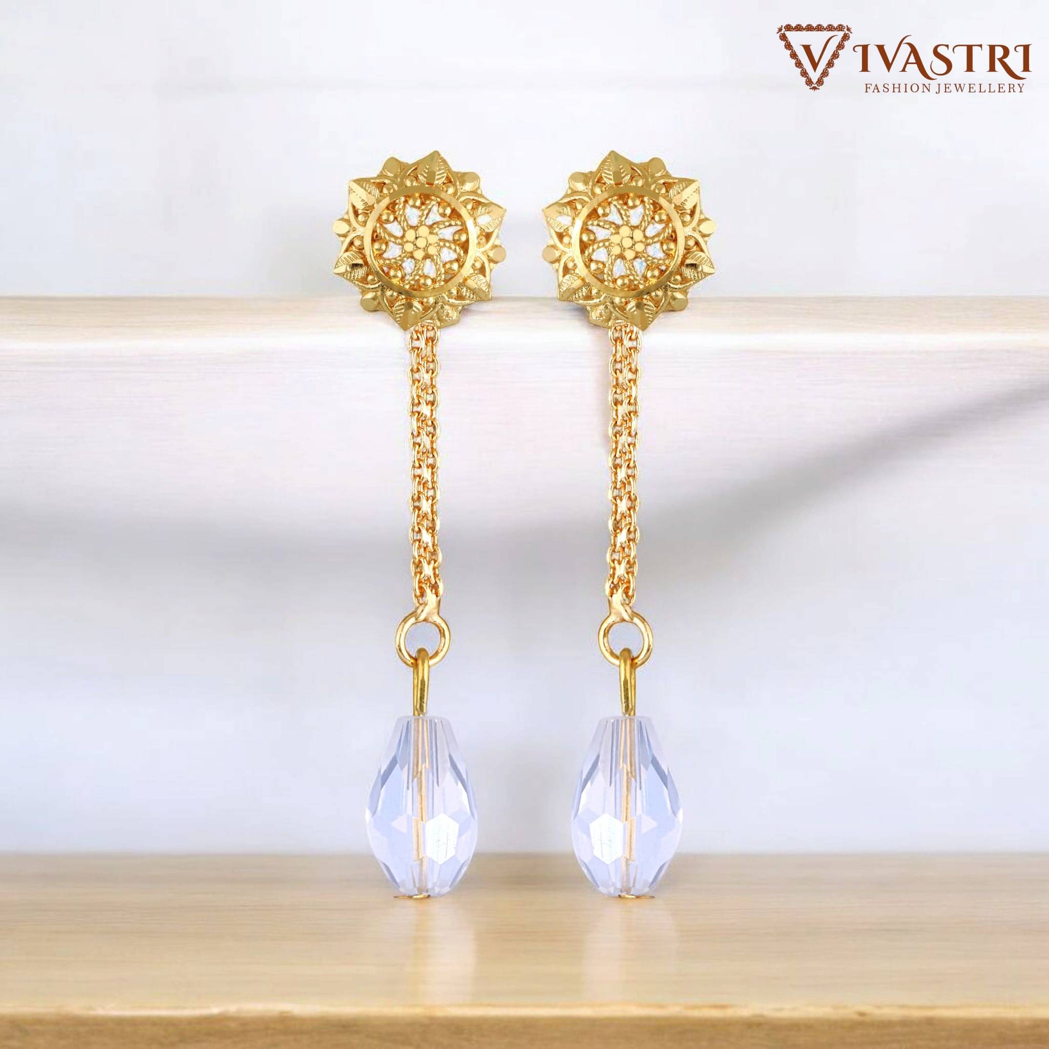     			VIVASTRI Golden Drop Earrings ( Pack of 1 )
