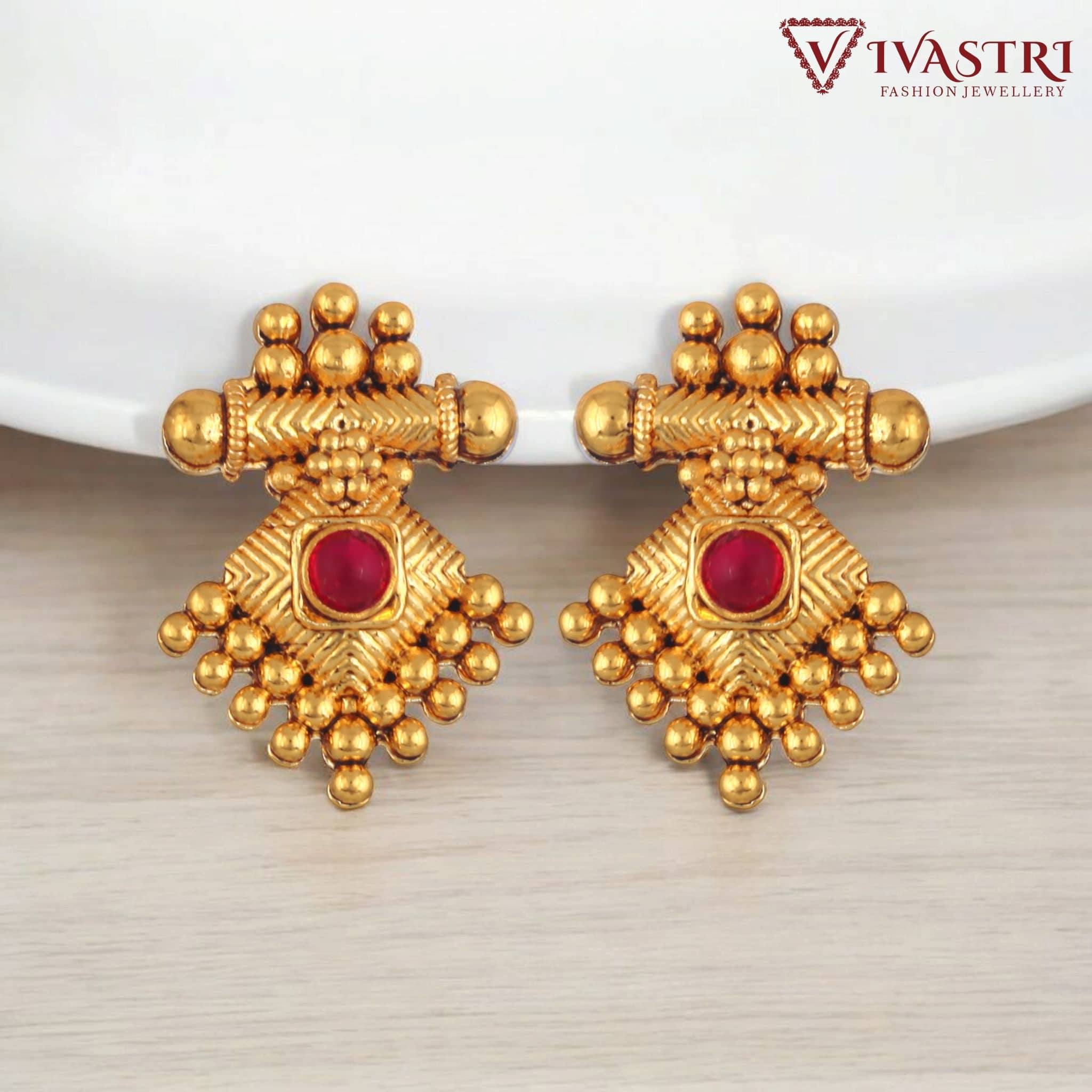 VIVASTRI Golden Stud Earrings ( Pack of 1 ) - Earrings | Buy online on ZillyBuy