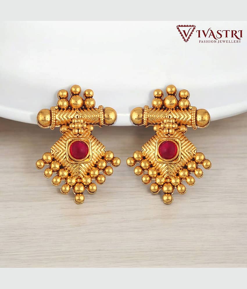 VIVASTRI Golden Stud Earrings ( Pack of 1 ) - Earrings | Buy online on ZillyBuy