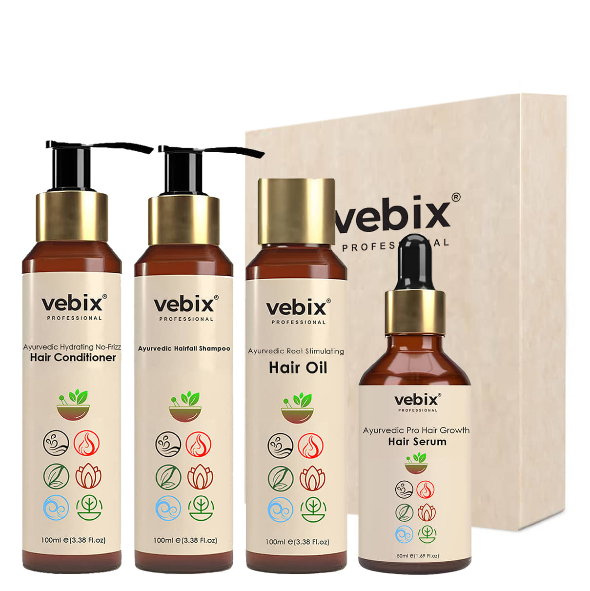 VebixProfessional Customized HairFall Control Regimen All Hair-Ayurvedic Vedix 4 Product Kit- Anti Hairfall Shampoo - Hair Oil - Hair Keratin Conditioner & Hair Growth Serum VebixProfessional Customized HairFall Control Regimen All Hair-Ayurvedic Vedix 4 Product Kit- Anti Hairfall Shampoo - Hair Oil - Hair Keratin Conditioner & Hair Growth Serum