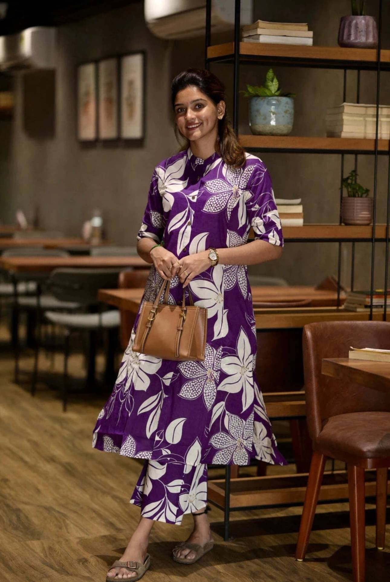     			YAGNIK FASHION Women Rayon Printed Straight Kurti With Palazzo ( Purple )