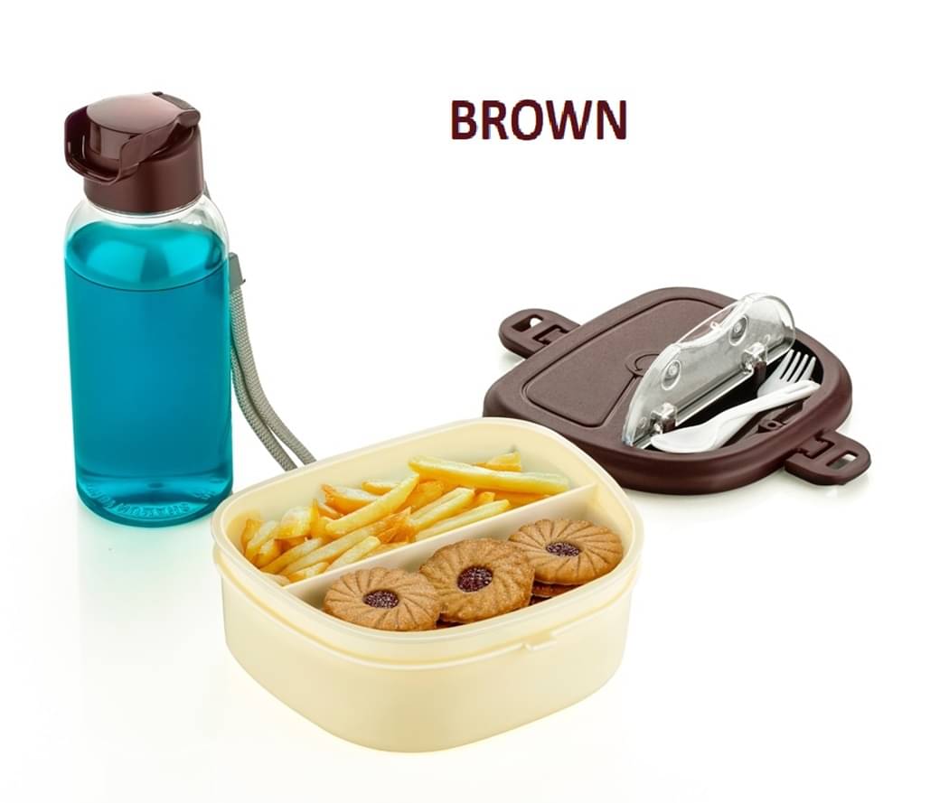     			analog kichenware - Brown Plastic Lunch Box With Bottle ( Pack of 2 )
