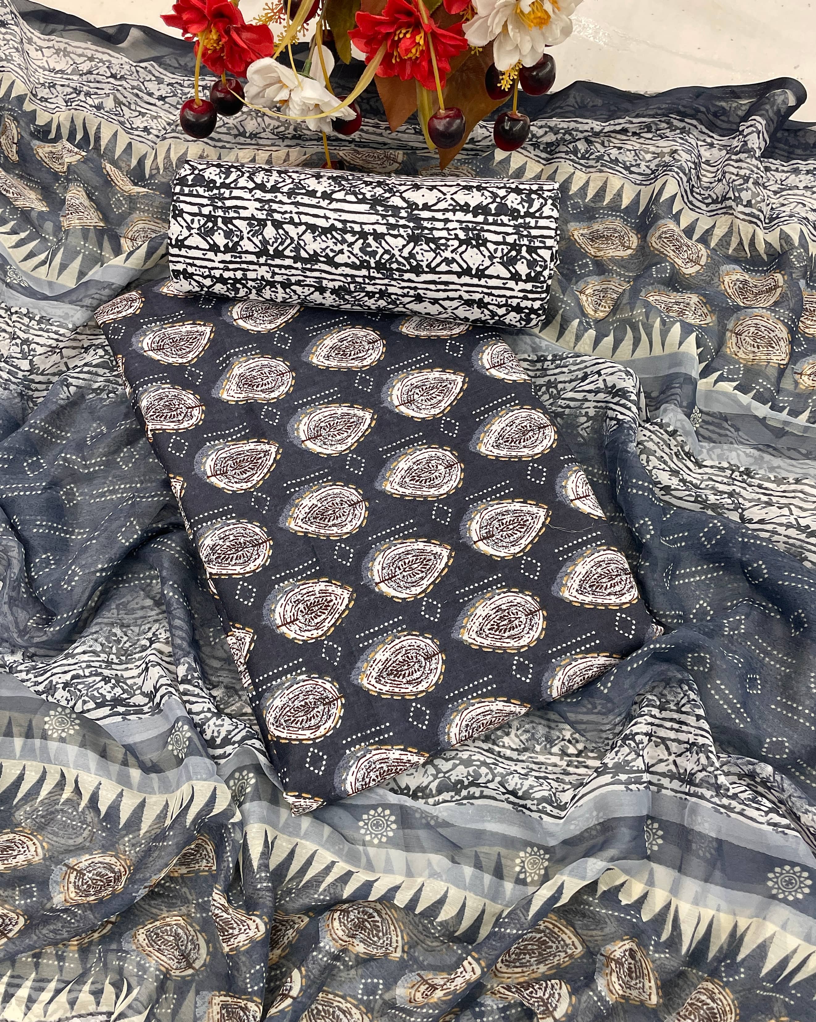 gufrina Women Cotton Unstitched Dress Material ( Black ) - Unstitched Fabrics | Buy online on ZillyBuy