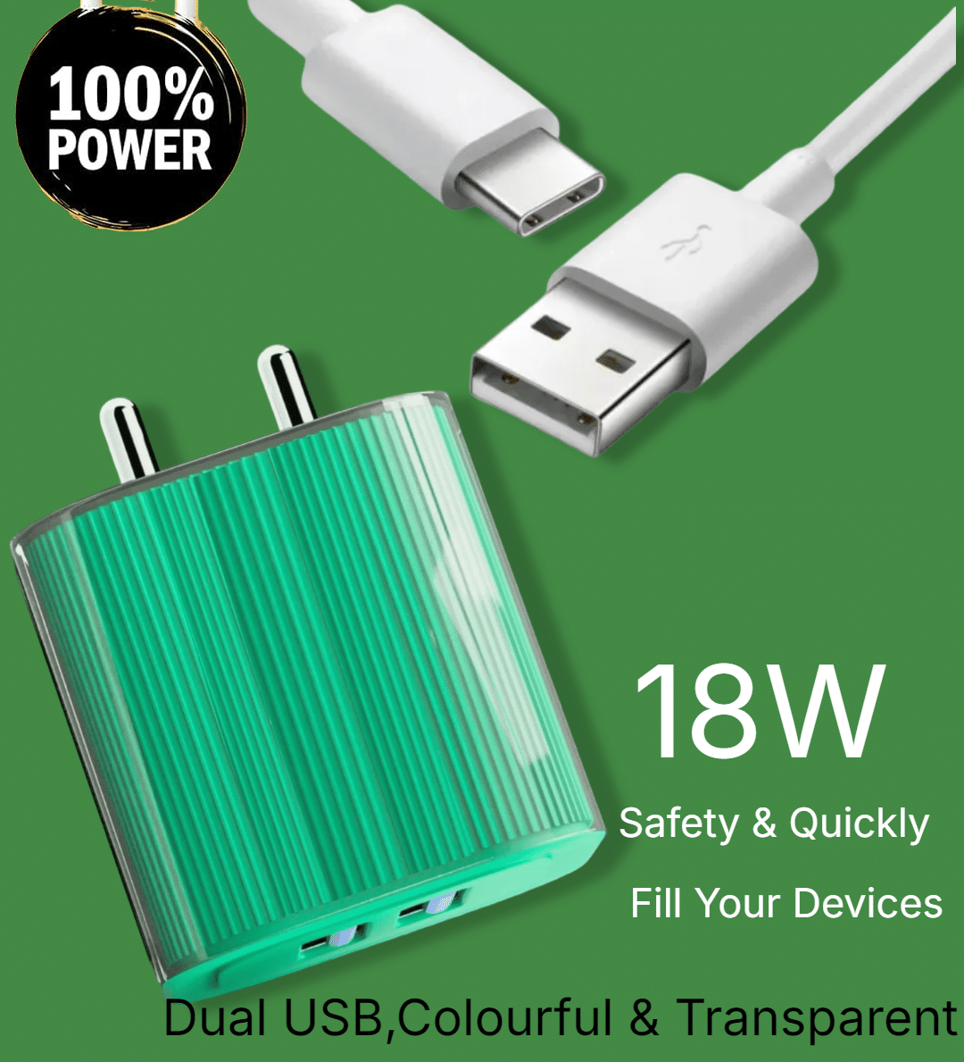     			18W Fast Charger with Power Delivery | Dual USB Output | Quick Charge Adapter for Smartphones, Tablets & More (Type-C + USB, Compact & Lightweight)