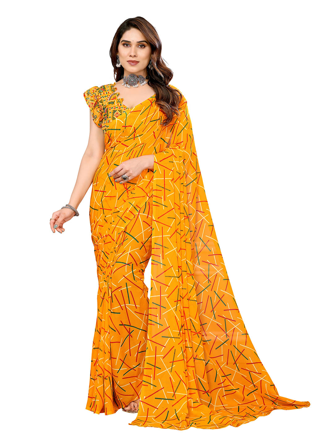     			ANAND SAREES Georgette Printed Ilkal Saree With Unstitched Blouse Piece ( Yellow )