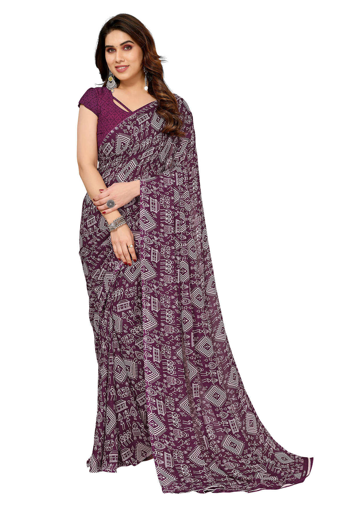 ANAND SAREES Georgette Printed Ilkal Saree With Unstitched Blouse Piece ( Pink ) ANAND SAREES Georgette Printed Ilkal Saree With Unstitched Blouse Piece ( Pink )