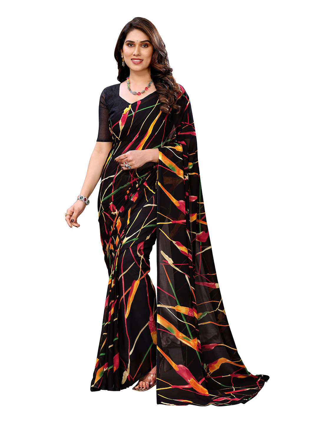 ANAND SAREES Georgette Printed Ilkal Saree With Unstitched Blouse Piece ( Black ) ANAND SAREES Georgette Printed Ilkal Saree With Unstitched Blouse Piece ( Black )