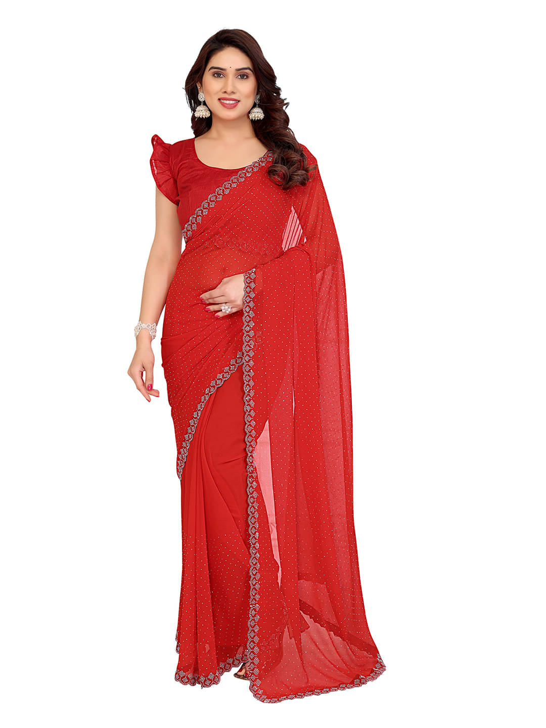 ANAND SAREES Georgette Solid Ilkal Saree With Unstitched Blouse Piece ( Red ) ANAND SAREES Georgette Solid Ilkal Saree With Unstitched Blouse Piece ( Red )