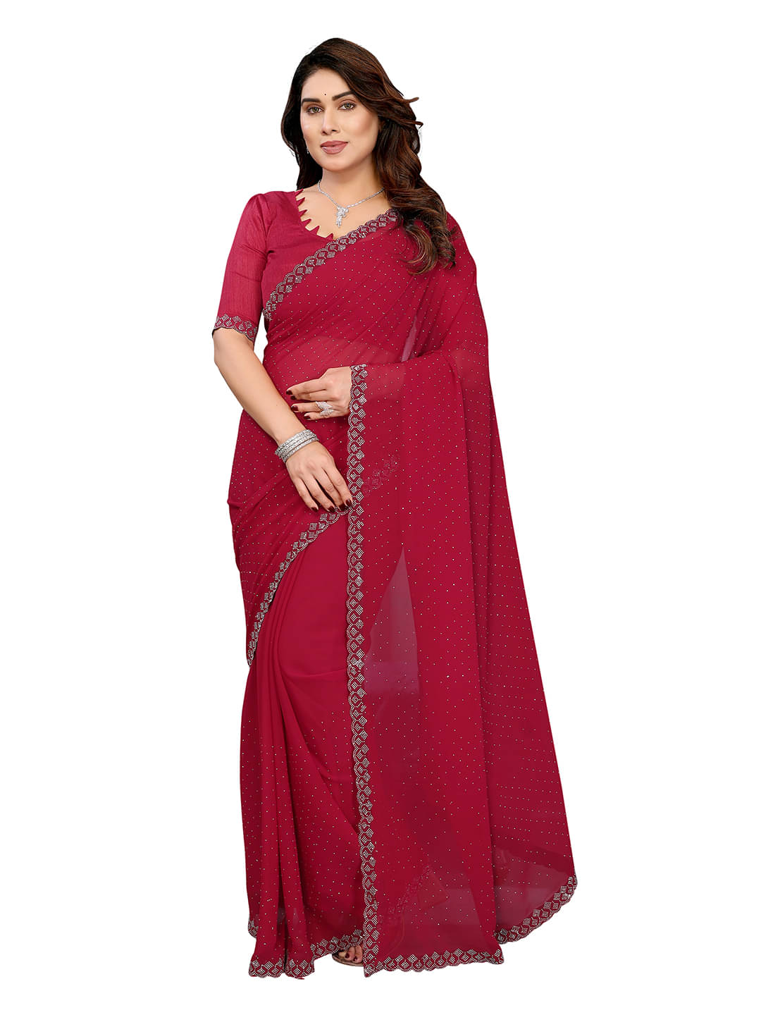 ANAND SAREES Georgette Solid Ilkal Saree With Unstitched Blouse Piece ( Maroon ) ANAND SAREES Georgette Solid Ilkal Saree With Unstitched Blouse Piece ( Maroon )