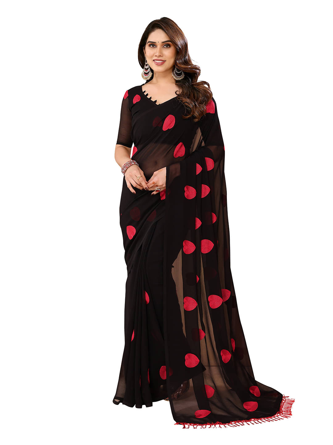     			ANAND SAREES Georgette Solid Ilkal Saree With Unstitched Blouse Piece ( Black )