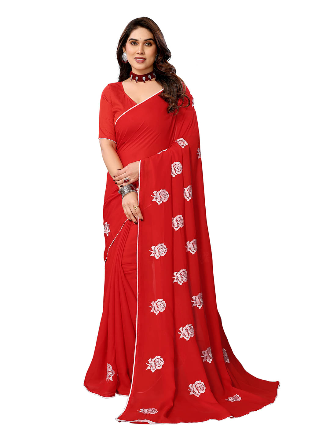 ANAND SAREES Georgette Solid Ilkal Saree With Unstitched Blouse Piece ( Red ) ANAND SAREES Georgette Solid Ilkal Saree With Unstitched Blouse Piece ( Red )