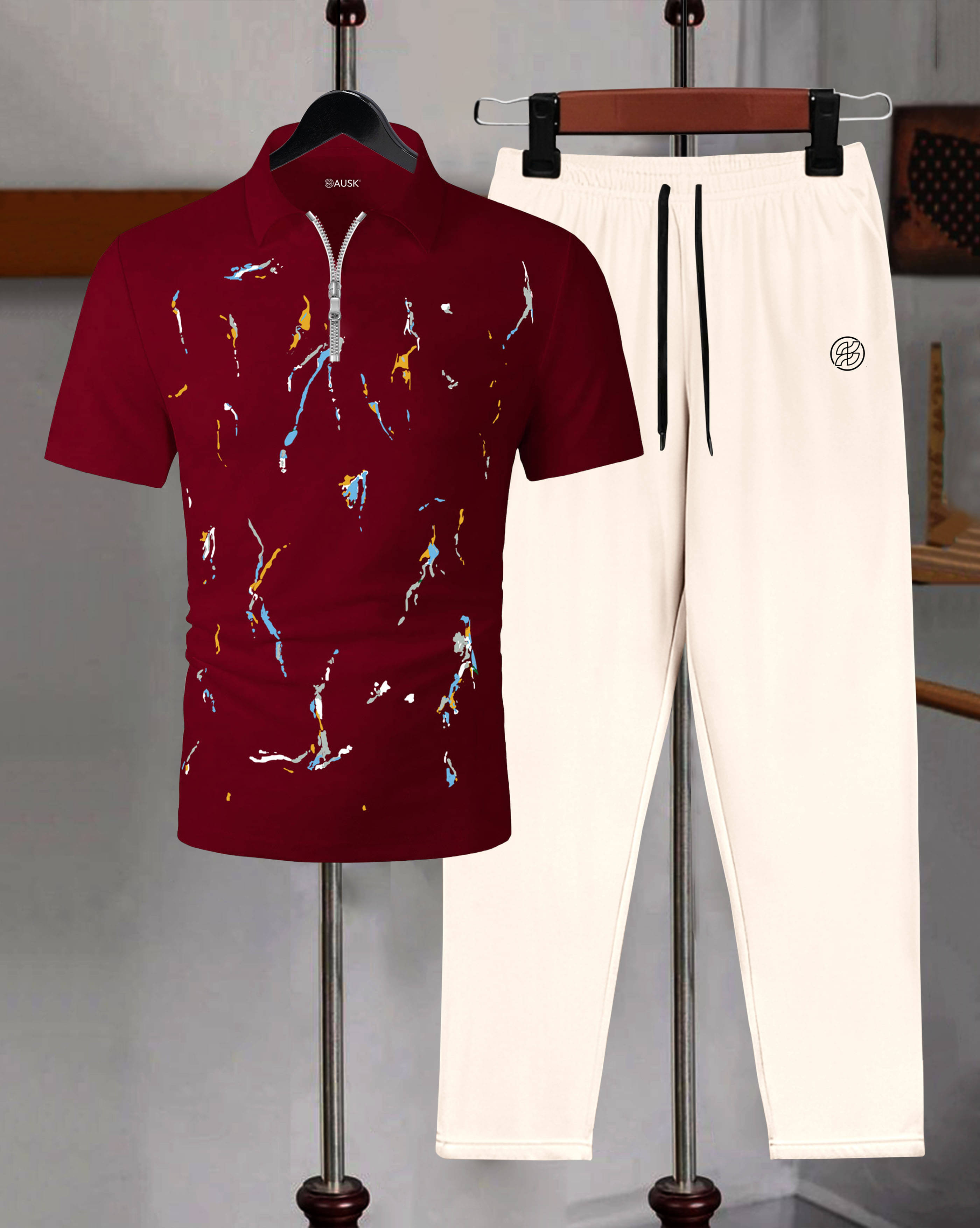 AUSK Maroon Cotton Blend Relaxed Fit Men's Tracksuit ( Pack of 1 ) AUSK Maroon Cotton Blend Relaxed Fit Men's Tracksuit ( Pack of 1 )