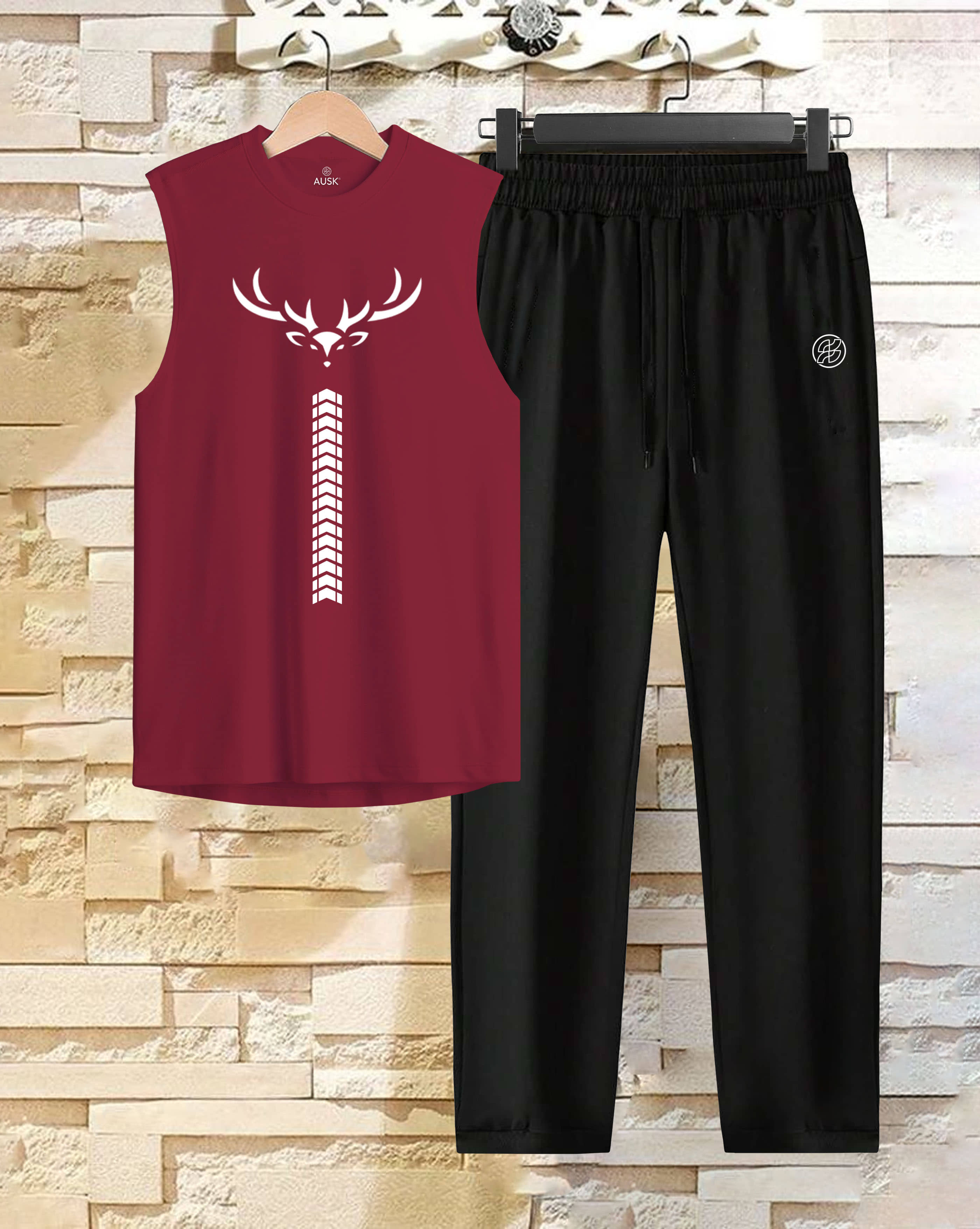 AUSK Maroon Cotton Blend Relaxed Fit Men's Tracksuit ( Pack of 1 )