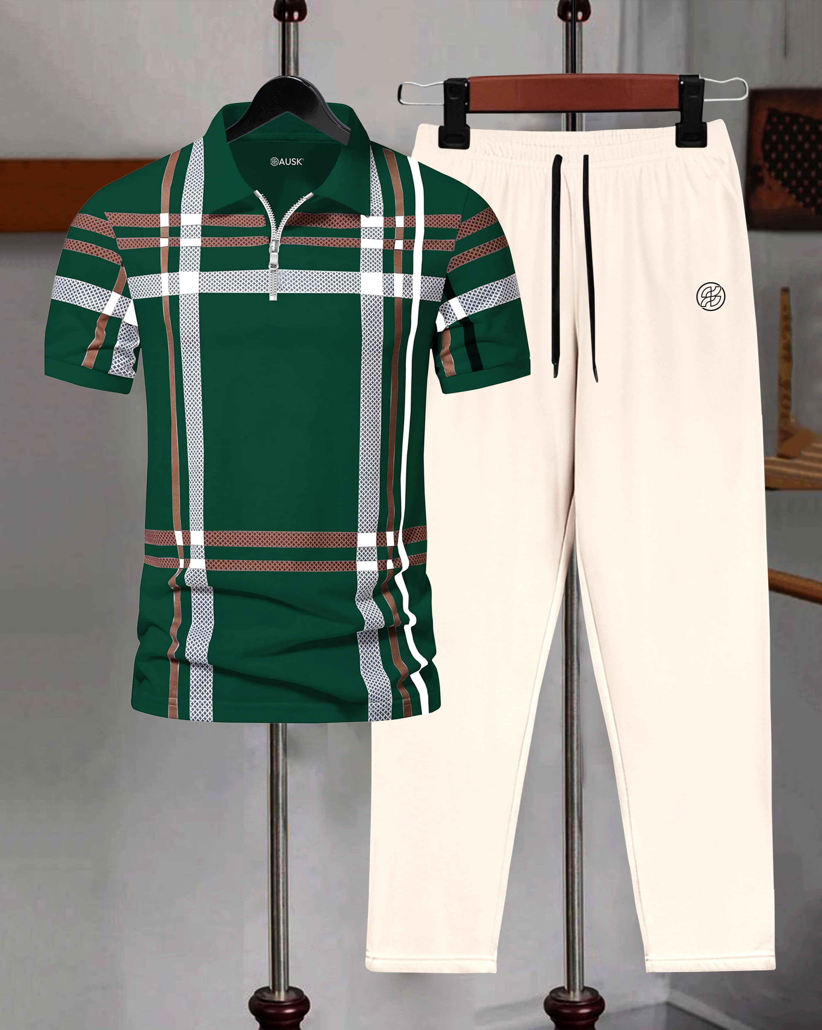 AUSK Mint Green Cotton Blend Relaxed Fit Men's Tracksuit ( Pack of 1 )