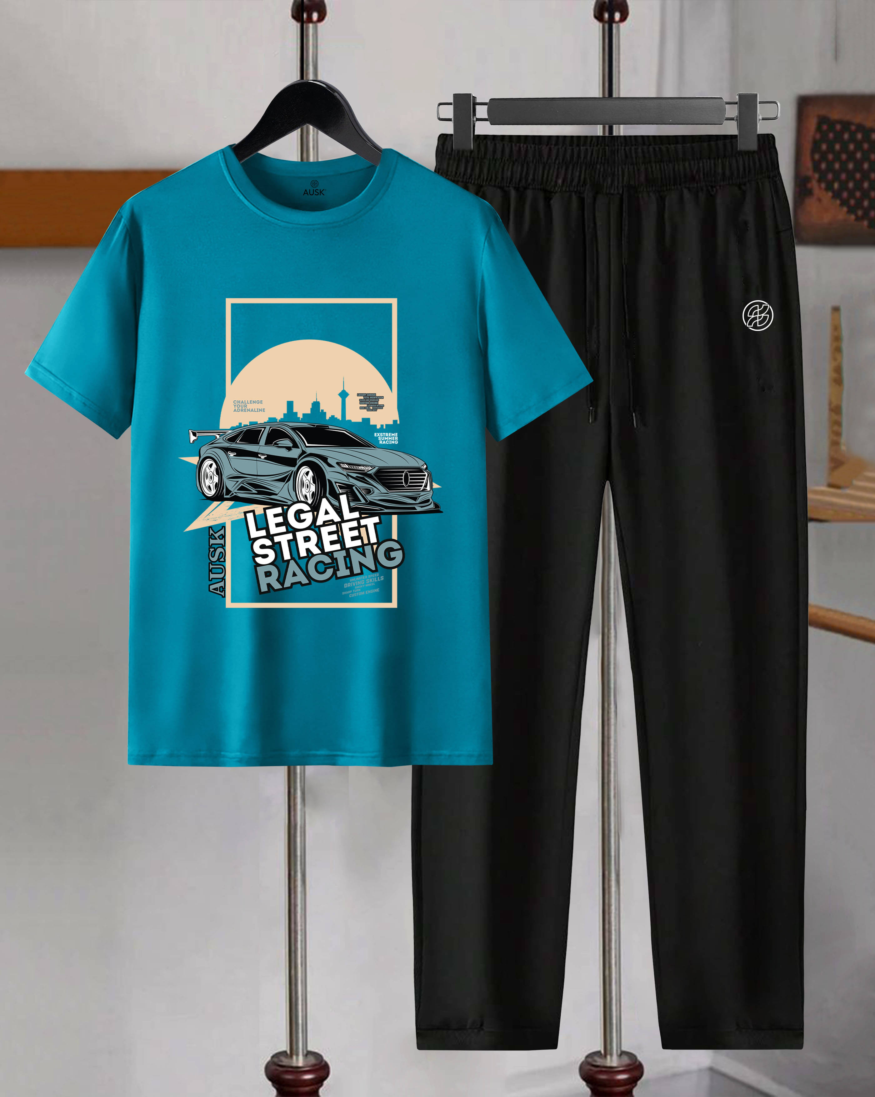     			AUSK Teal Cotton Blend Relaxed Fit Men's Tracksuit ( Pack of 1 )