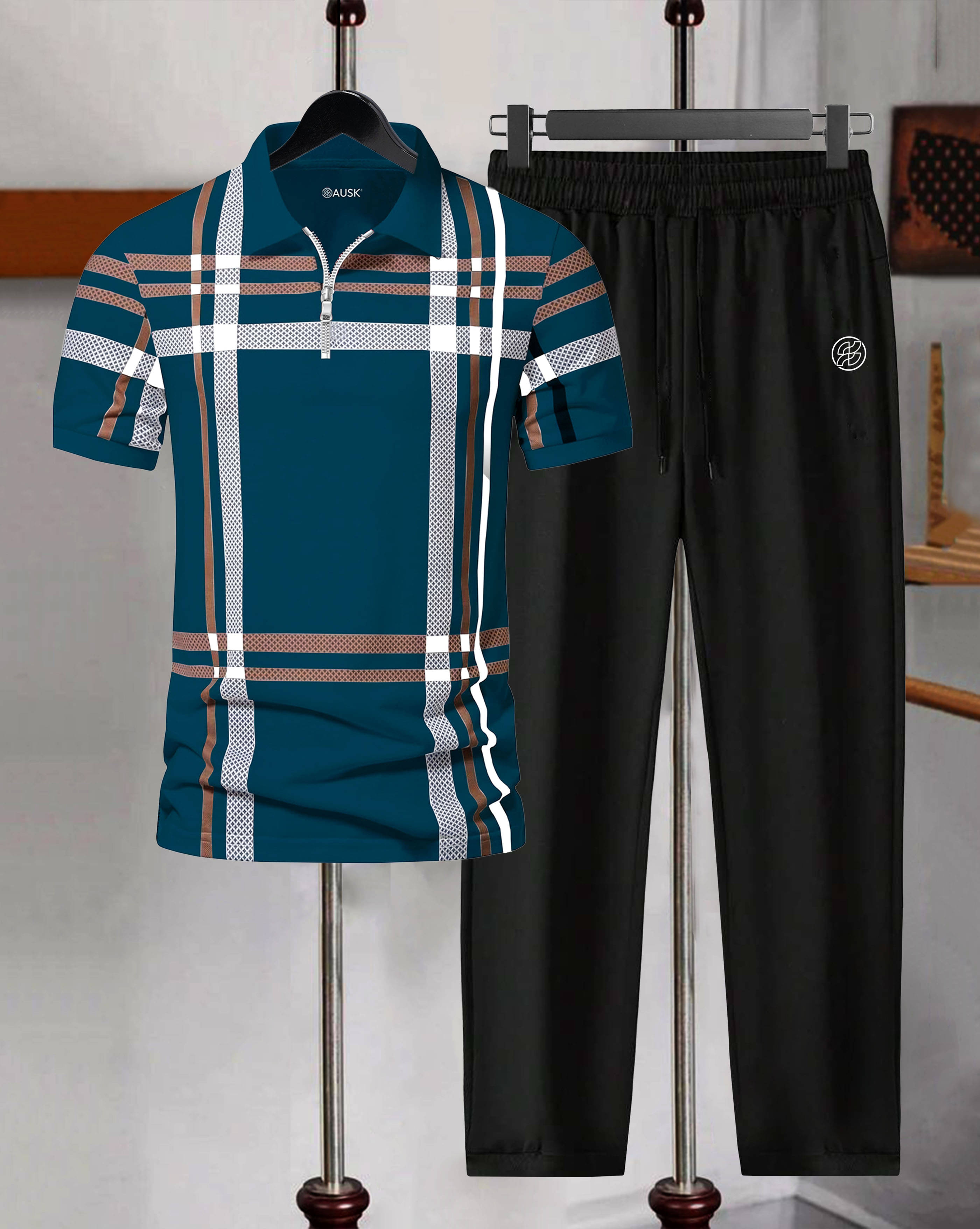    			AUSK Teal Cotton Blend Relaxed Fit Men's Tracksuit ( Pack of 1 )