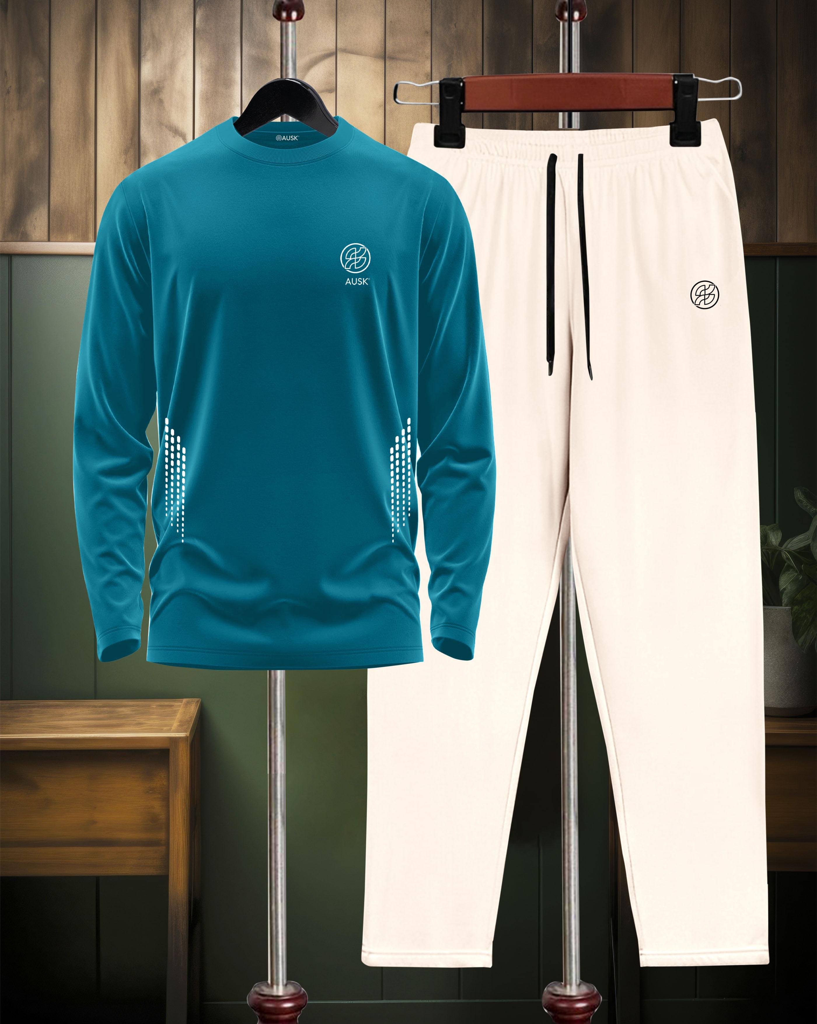AUSK Teal Cotton Blend Relaxed Fit Men's Tracksuit ( Pack of 1 ) AUSK Teal Cotton Blend Relaxed Fit Men's Tracksuit ( Pack of 1 )