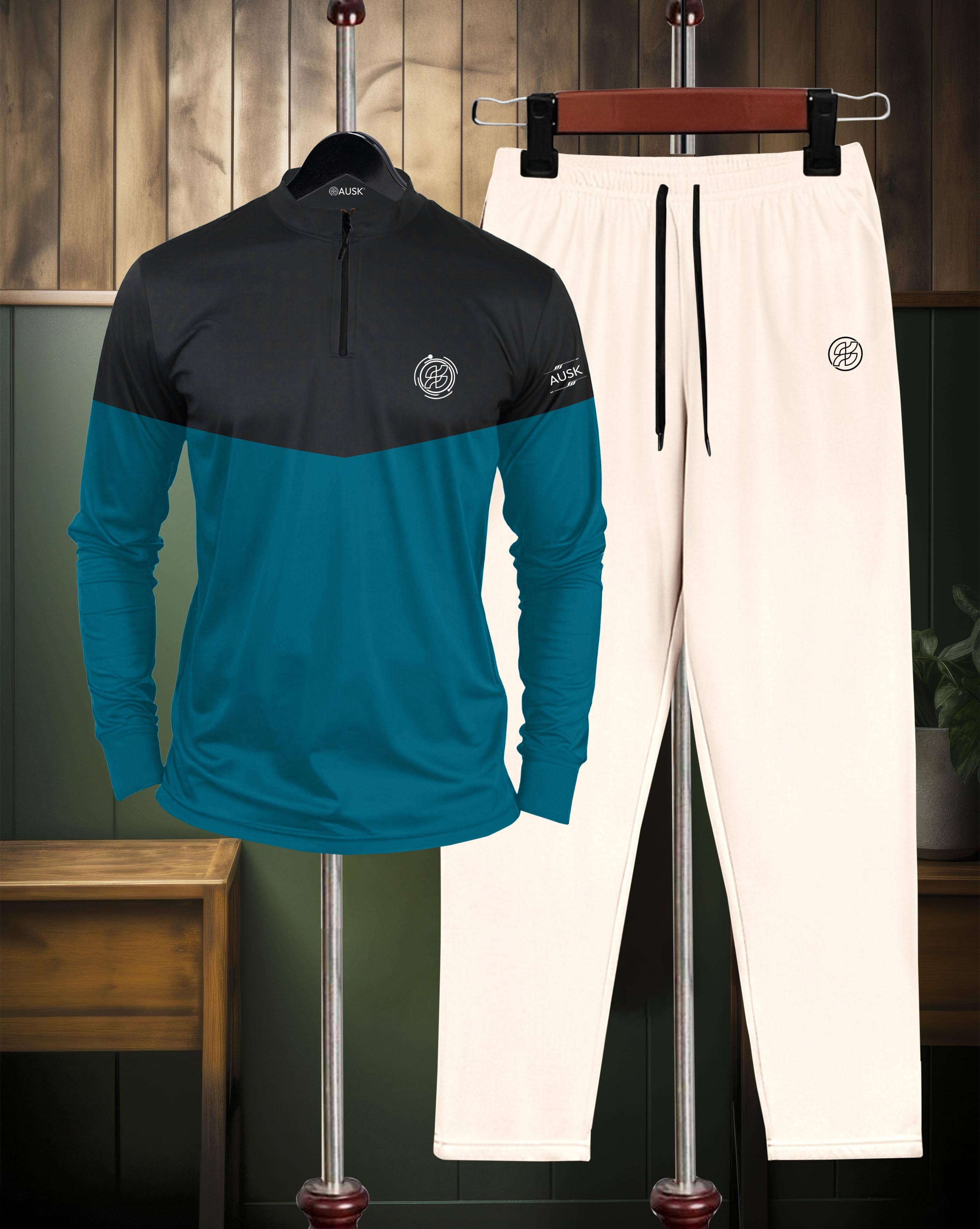 AUSK Teal Cotton Blend Relaxed Fit Men's Tracksuit ( Pack of 1 )