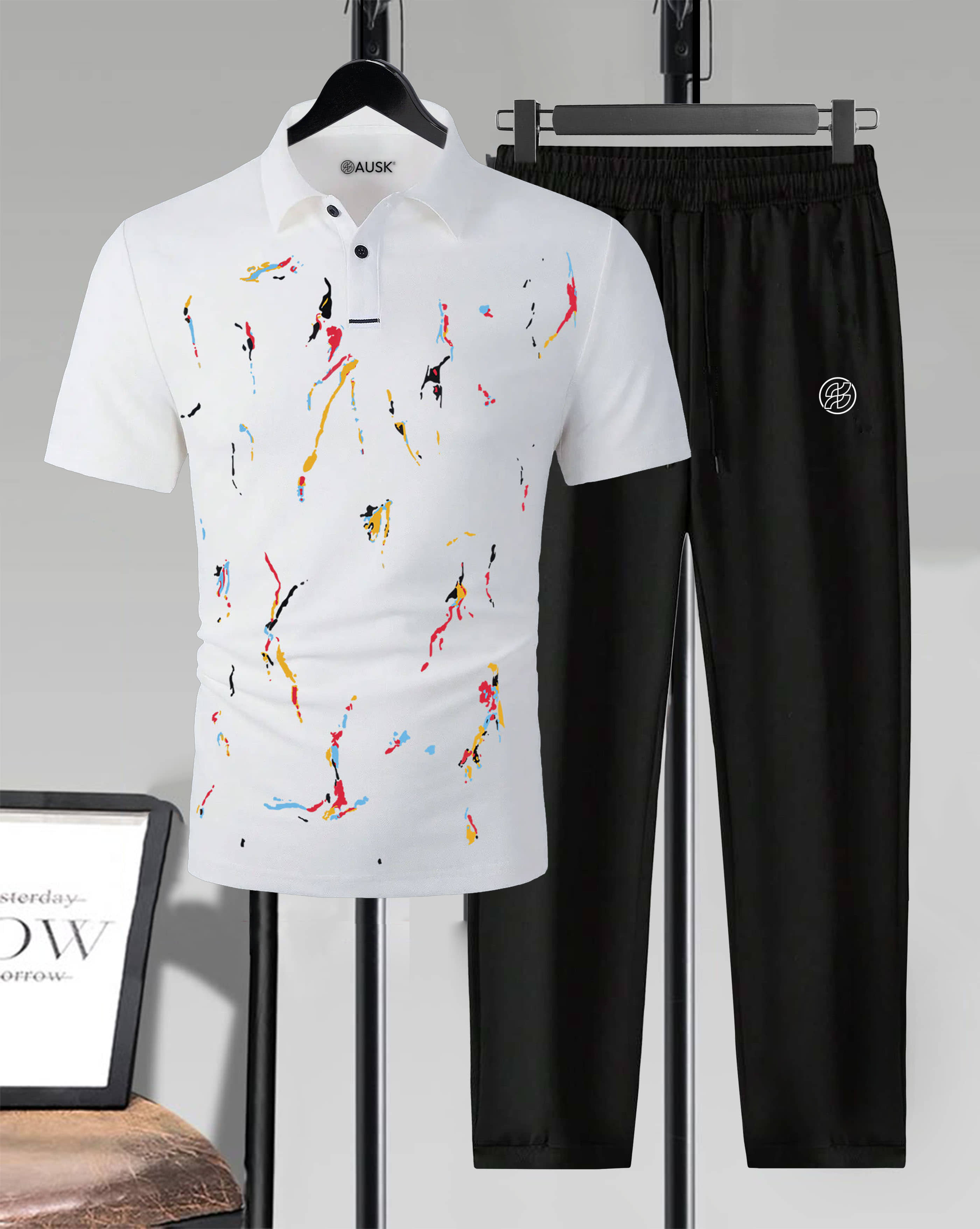 AUSK White Cotton Blend Relaxed Fit Men's Tracksuit ( Pack of 1 )