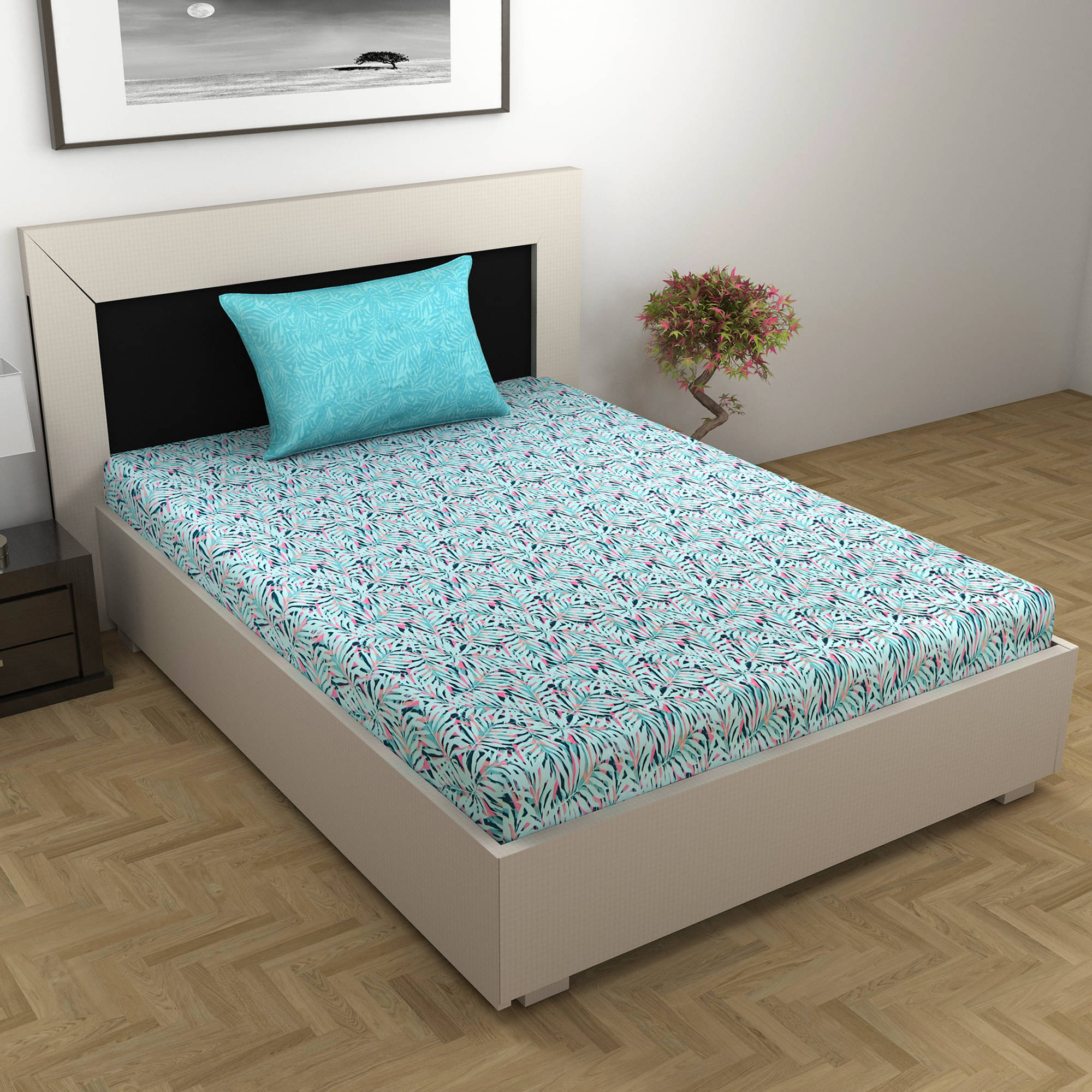     			DIVINE CASA Cotton 1 Single Bedsheet with 1 Pillow Cover ( Light Blue )