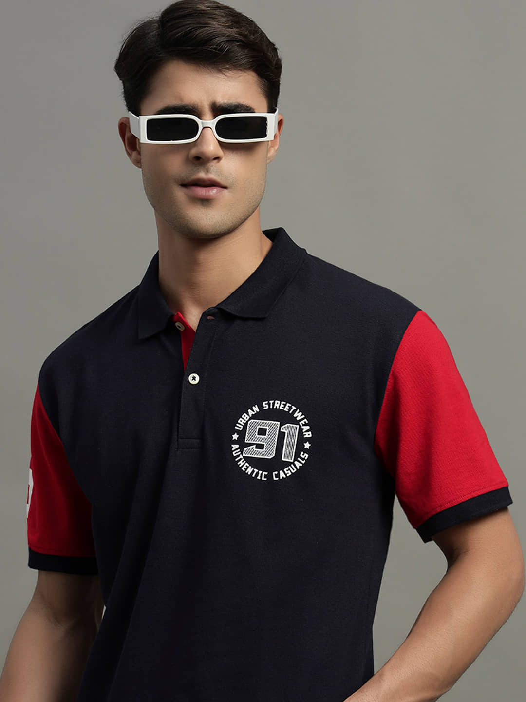 GET GOLF Men Cotton Blend Regular Fit Colorblock Polo T Shirt ( Black )