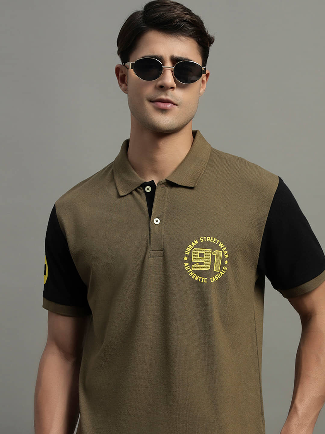 GET GOLF Men Cotton Blend Regular Fit Colorblock Polo T Shirt ( Olive )