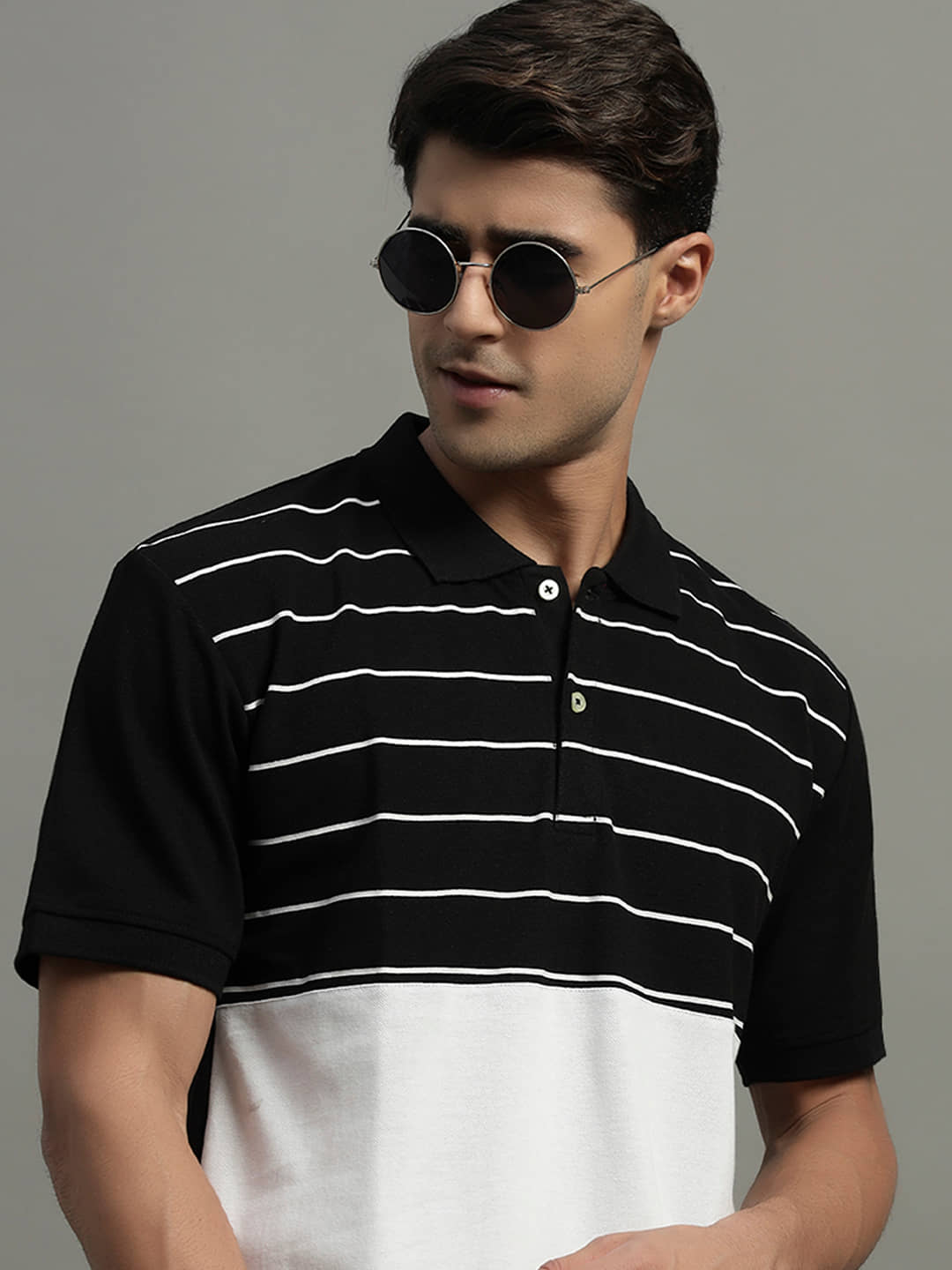 GET GOLF Men Cotton Blend Regular Fit Colorblock Polo T Shirt ( Black )