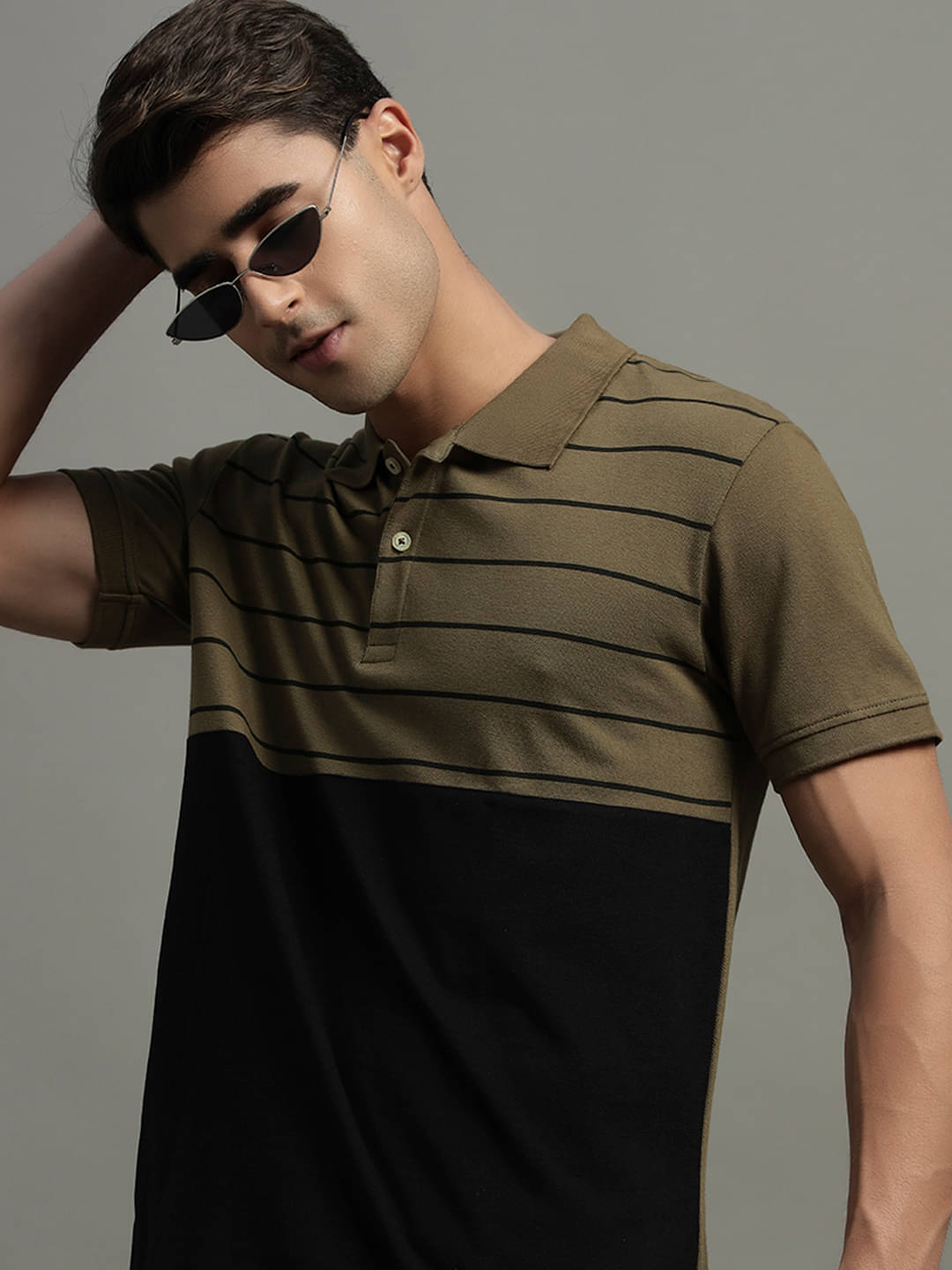 GET GOLF Men Cotton Blend Regular Fit Colorblock Polo T Shirt ( Olive ) GET GOLF Men Cotton Blend Regular Fit Colorblock Polo T Shirt ( Olive )
