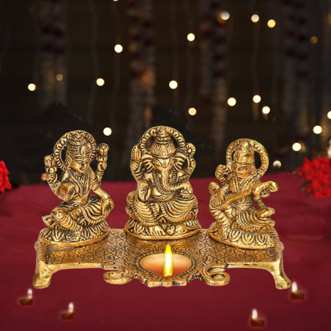     			Heaven Decor Aluminium Lakshmi Ganesha Saraswati Idol ( 6 cm )